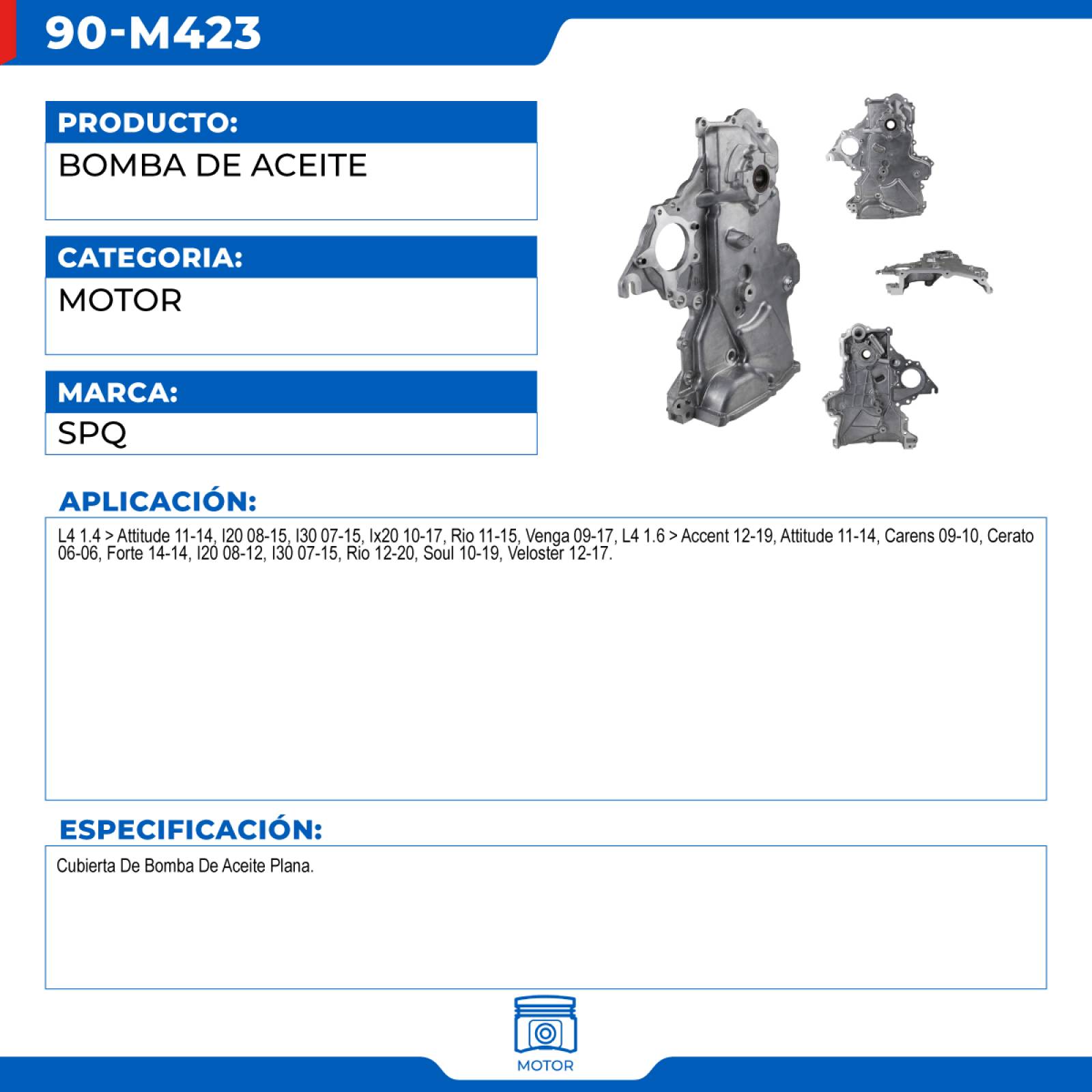 Bomba De Aceite, SPQ; Para Dodge Attitude 2011-2014 L4; 1.4