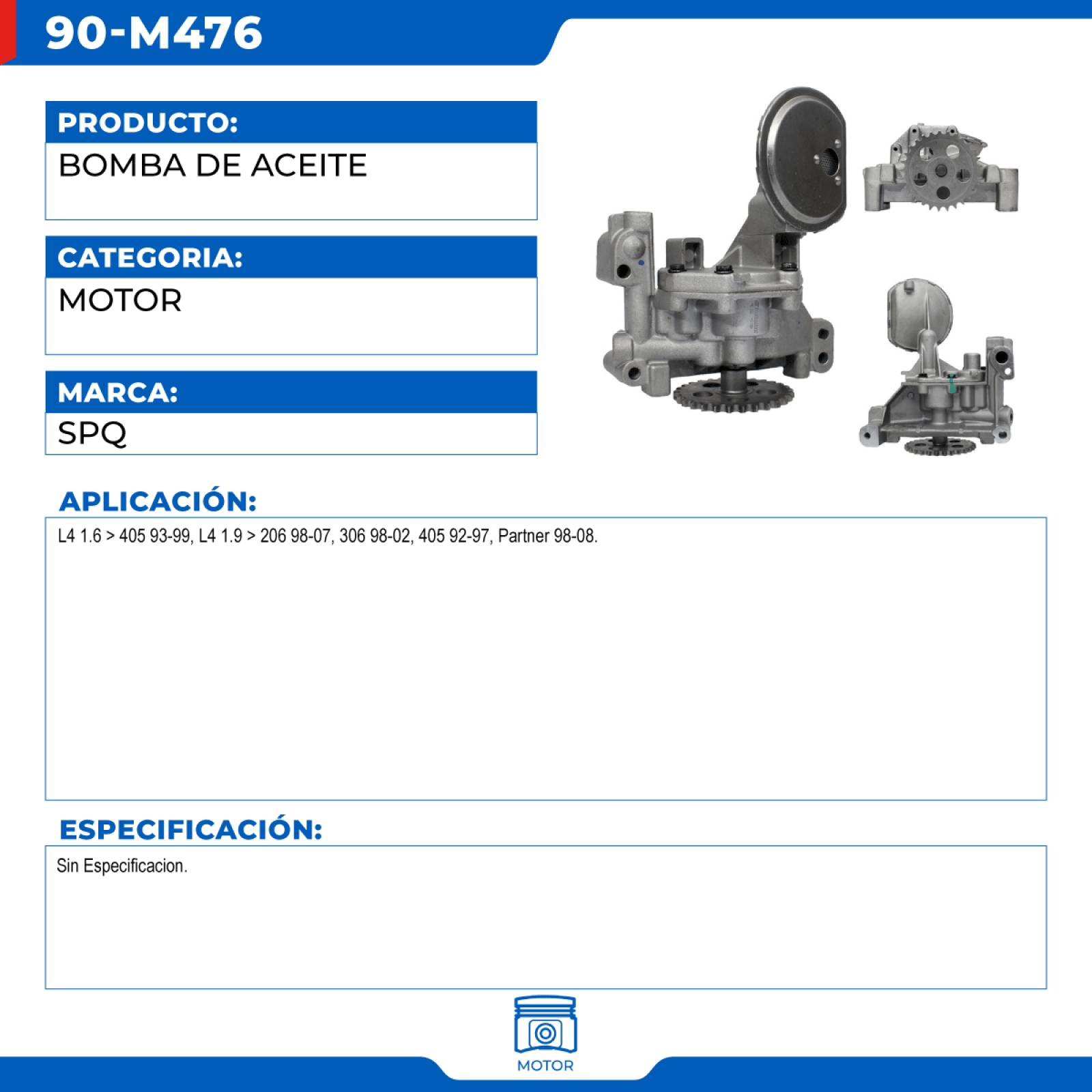 Bomba De Aceite, SPQ; Para Peugeot 206 1998-2007 L4; 1.9