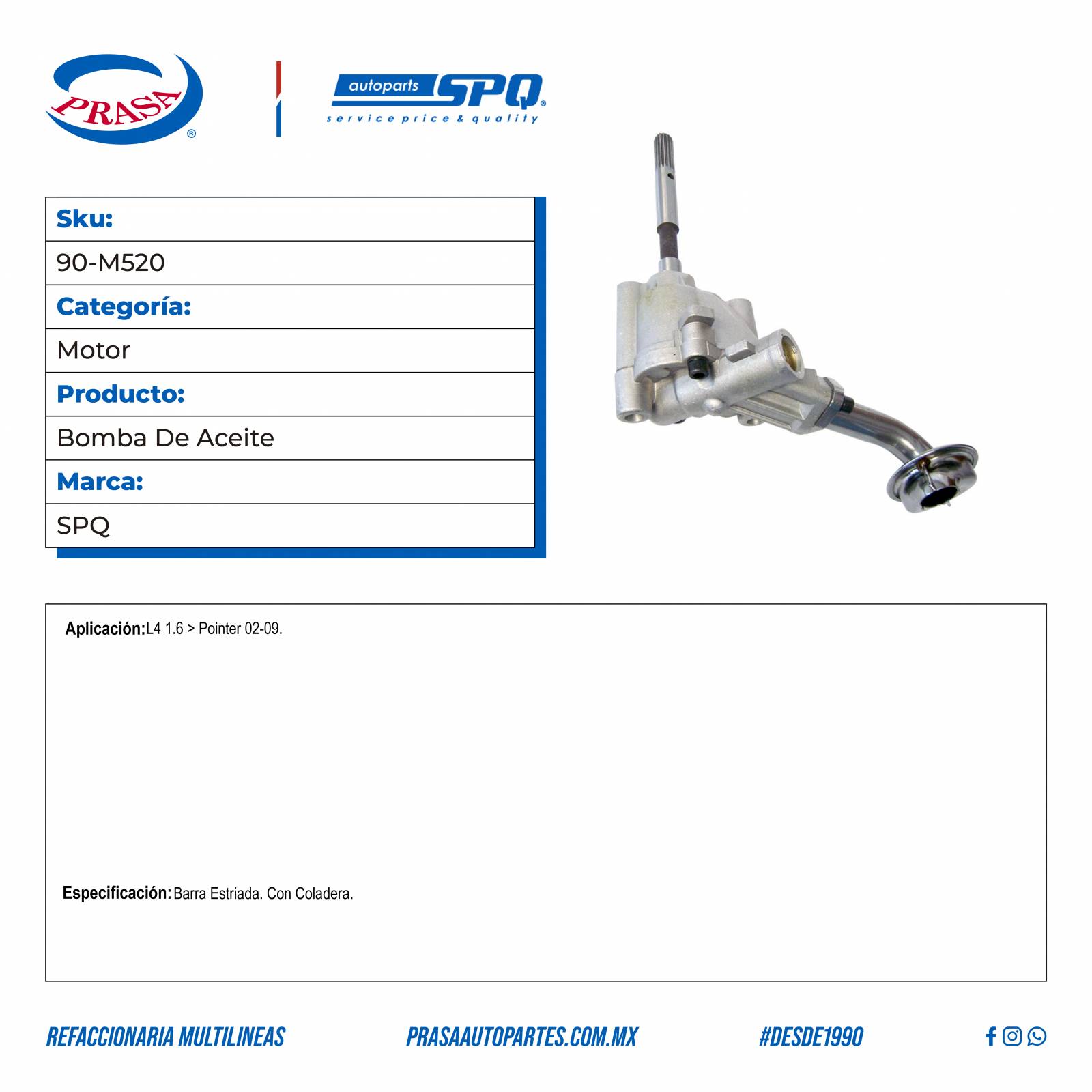 Bomba De Aceite, SPQ; Para Volkswagen Pointer 2002-2009 L4; 1.6