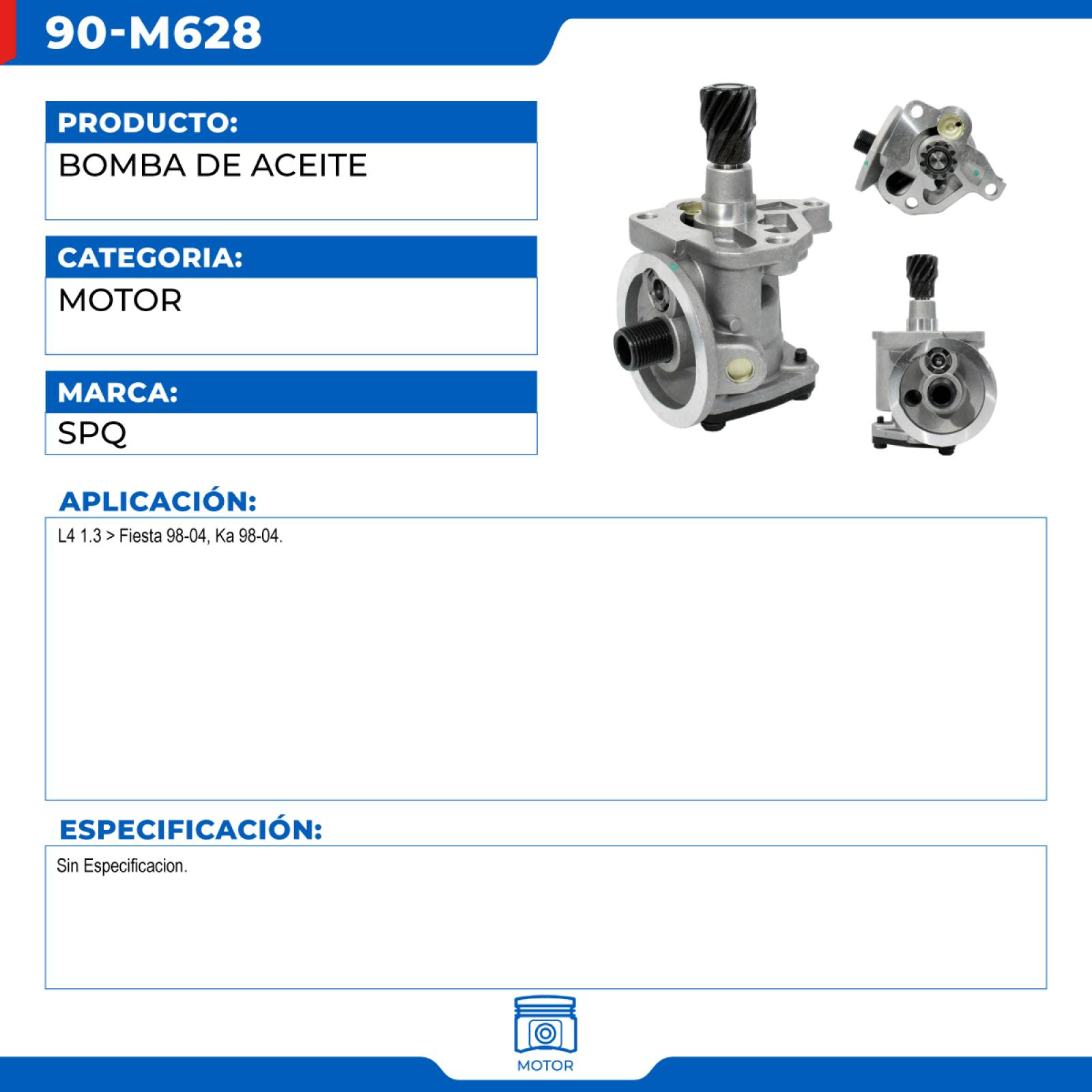 Bomba De Aceite, SPQ; Para Ford Fiesta 1998-2004 L4; 1.3