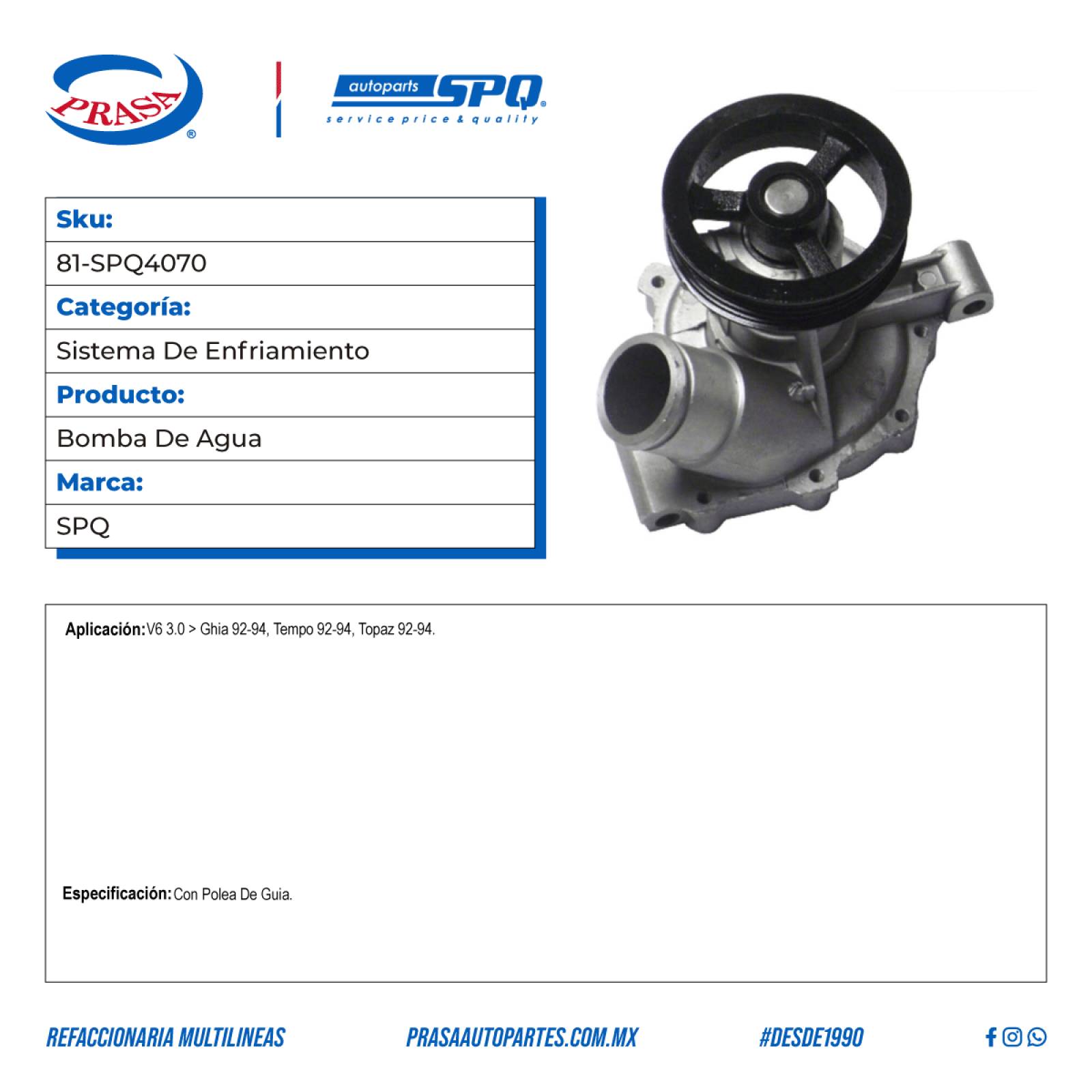 Bomba De Agua, SPQ; Para Ford Ghia 1992-1994 V6; 3