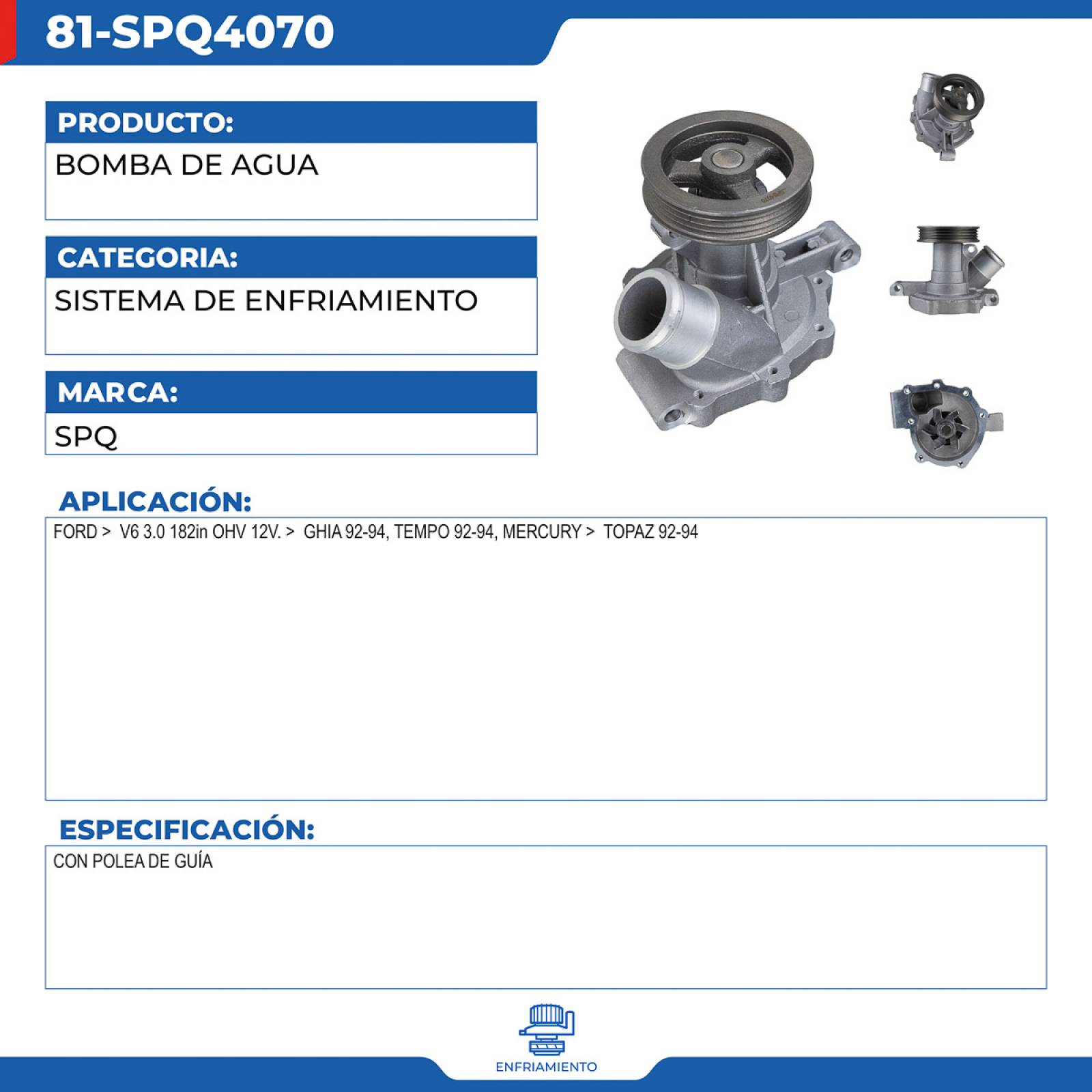 Bomba De Agua, SPQ; Para Ford Ghia 1992-1994 V6; 3