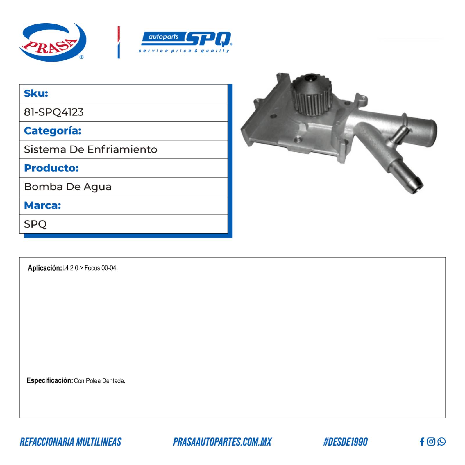 Bomba De Agua, SPQ; Para Ford Focus 2000-2004 L4; 2