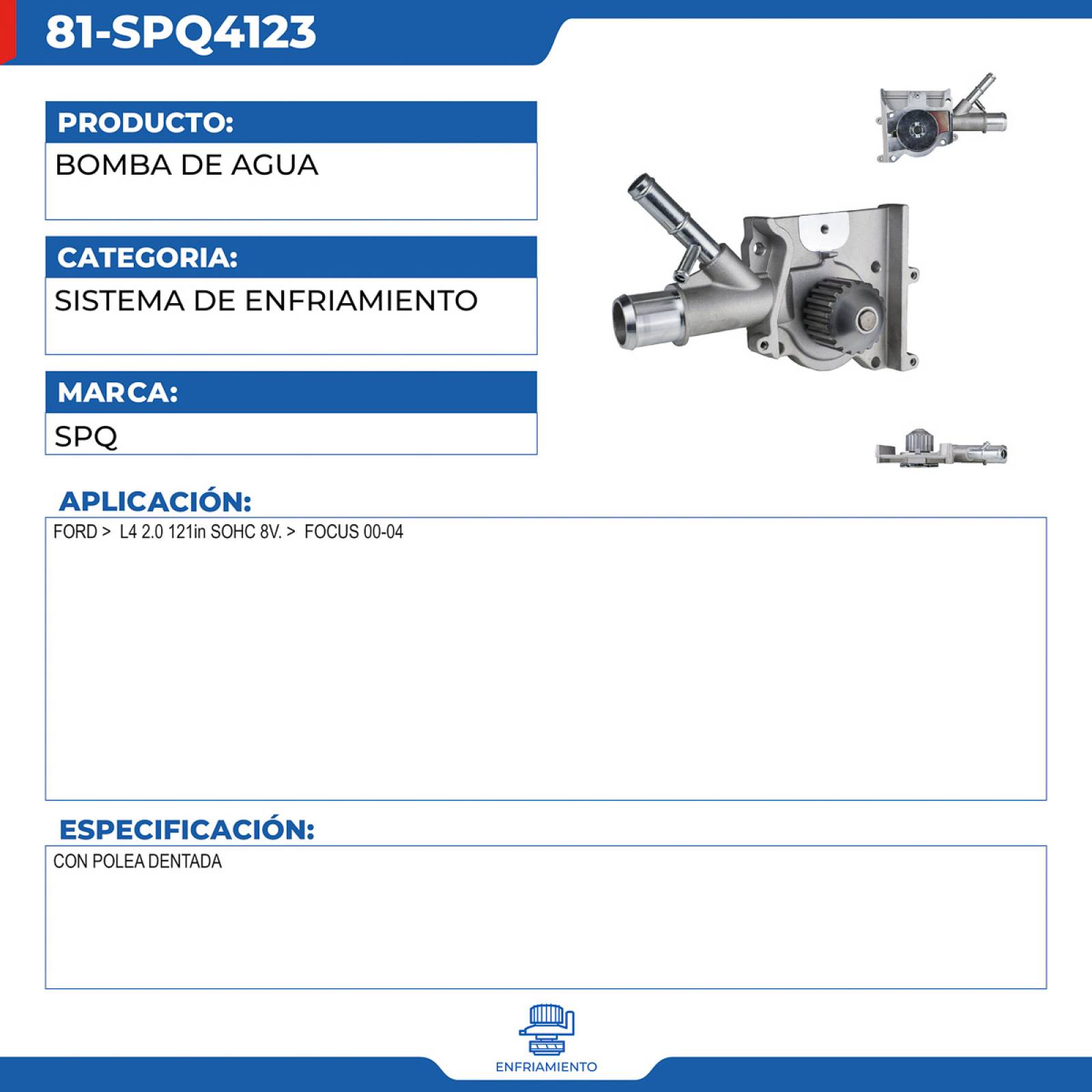 Bomba De Agua, SPQ; Para Ford Focus 2000-2004 L4; 2