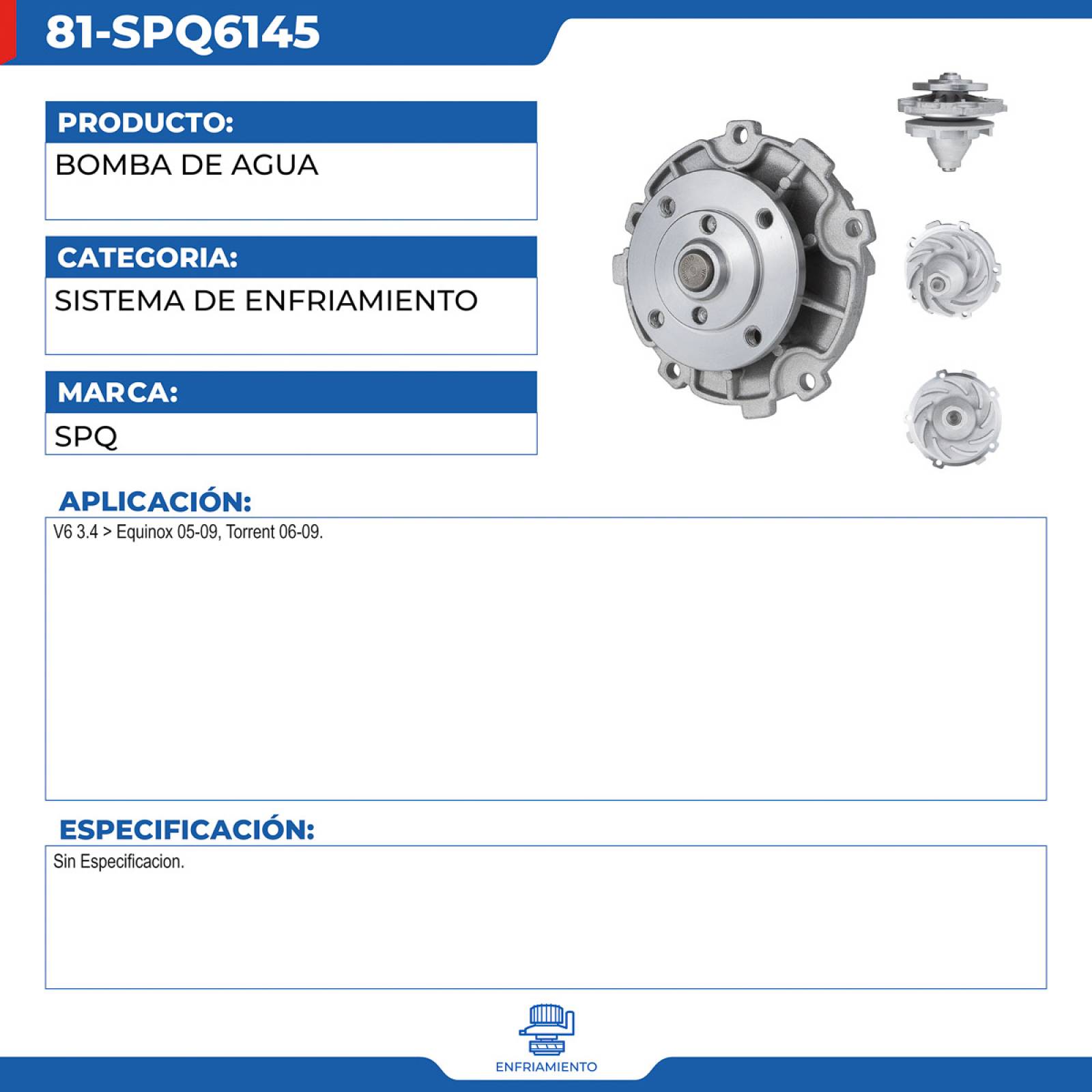 Bomba De Agua, SPQ; Para Chevrolet Equinox 2005-2009 V6; 3.4