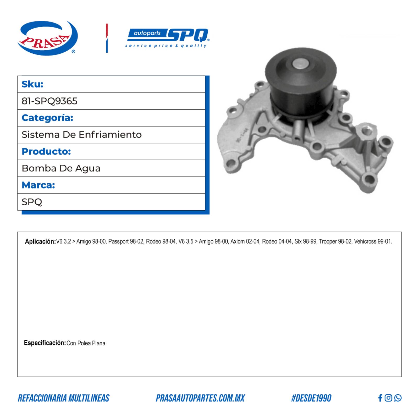 Bomba De Agua, SPQ; Para Acura Slx 1998-1999 V6; 3.5