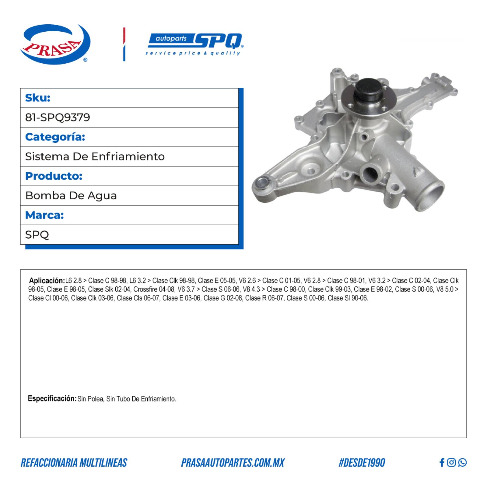 Bomba De Agua, SPQ; Para Chrysler Crossfire 2005-2006 V6; 3.2
