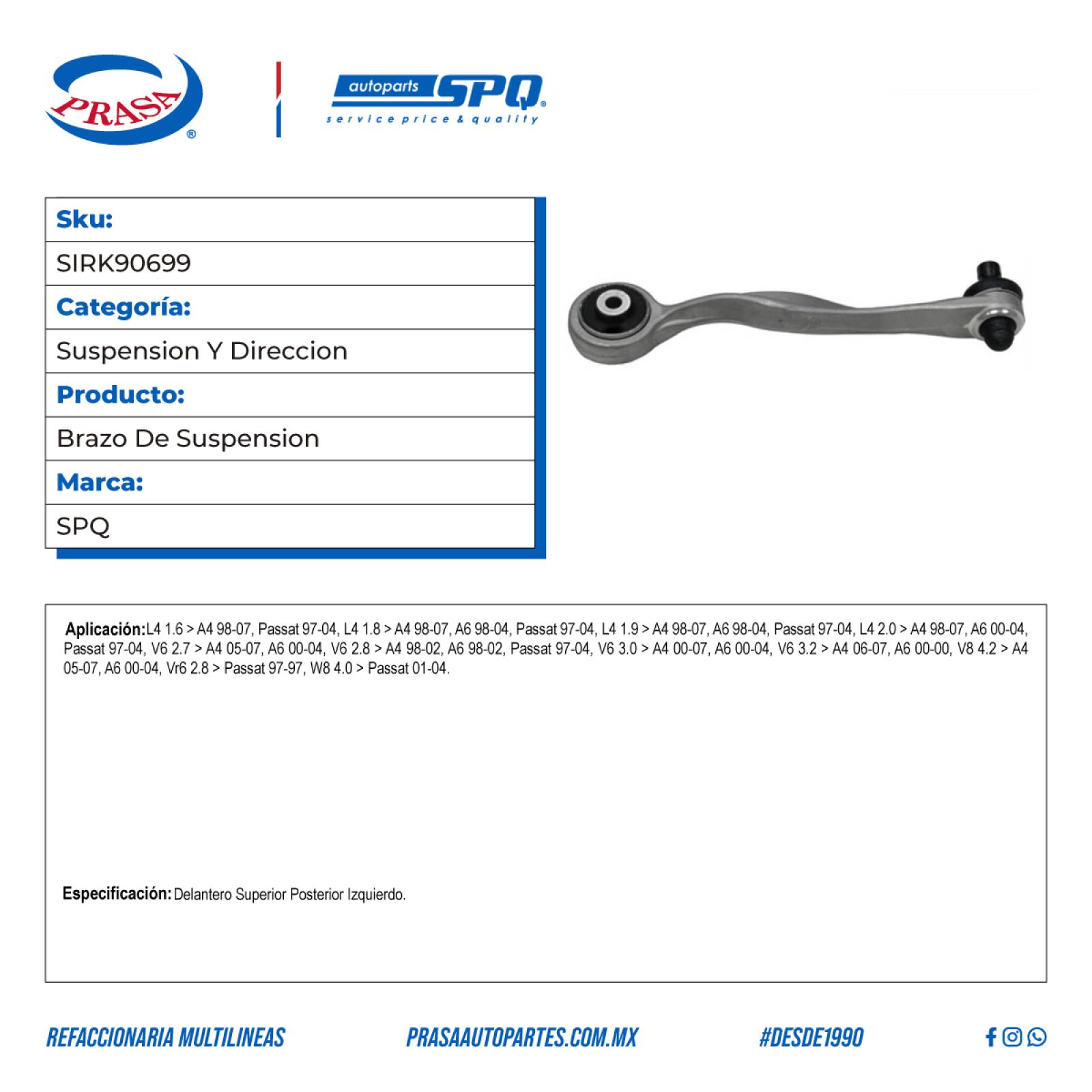 Brazo De Suspension, SPQ; Para Audi A4 1998-2007 L4; 1.6