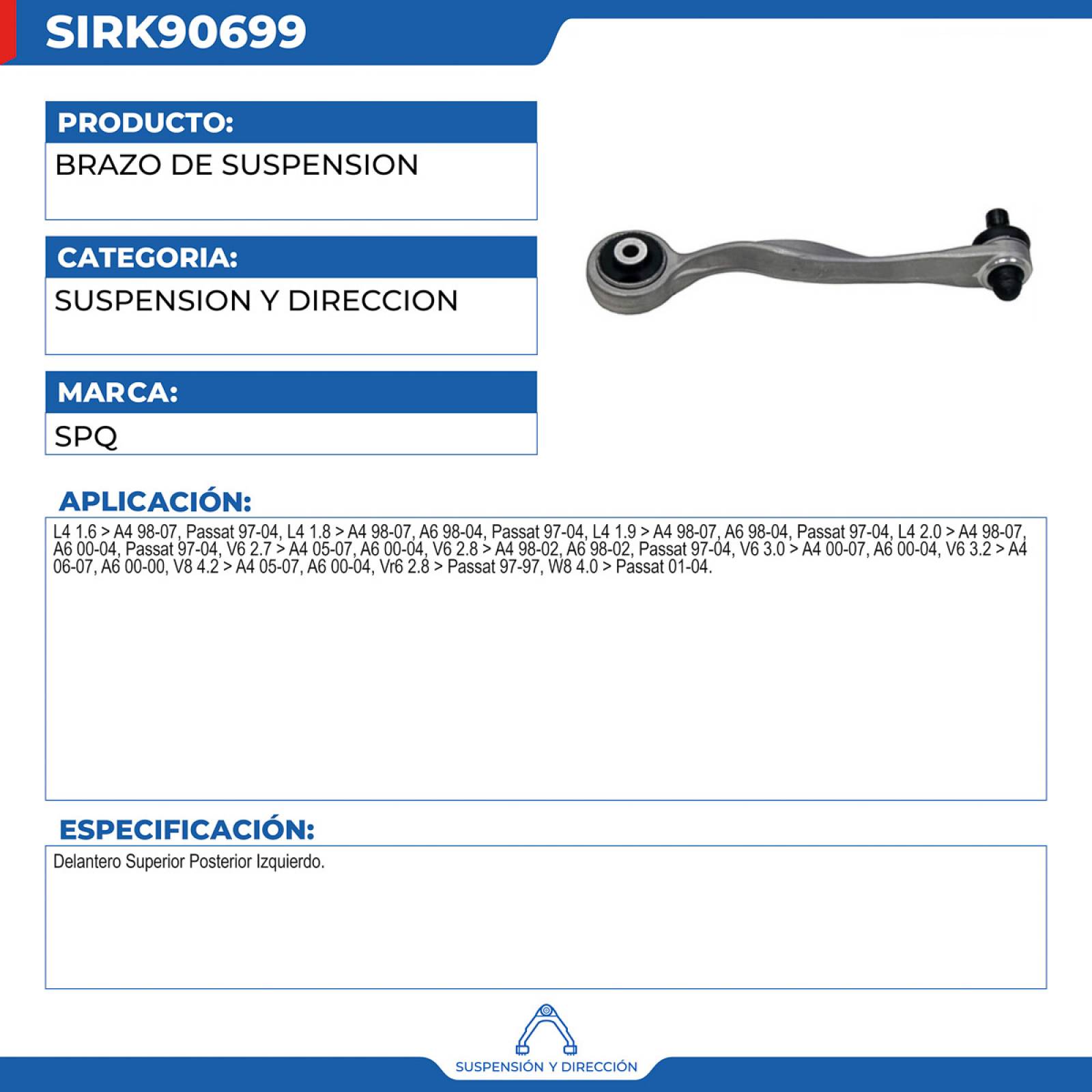 Brazo De Suspension, SPQ; Para Audi A4 1998-2007 L4; 1.6
