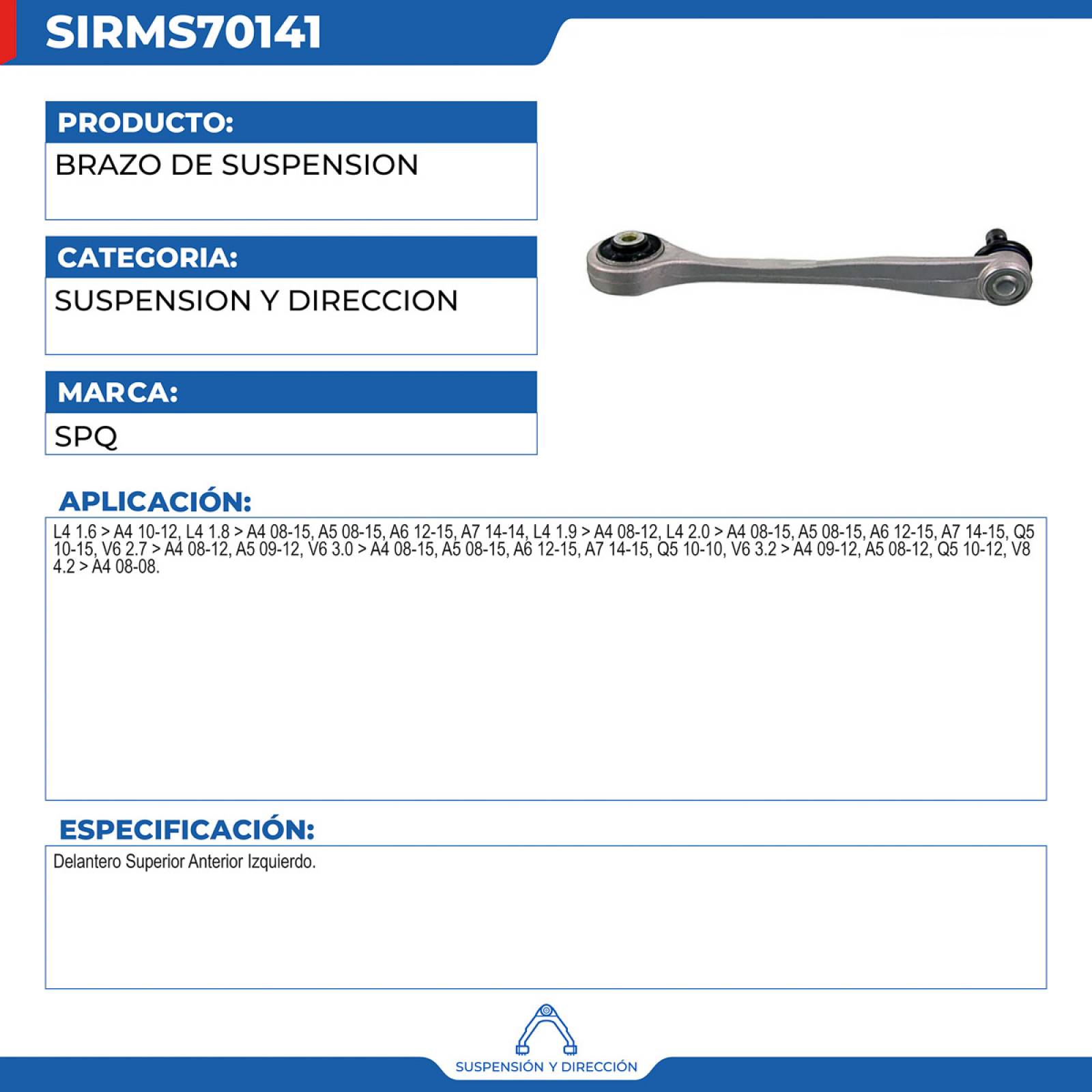 Brazo De Suspension, SPQ; Para Audi A4 2010-2012 L4; 1.6