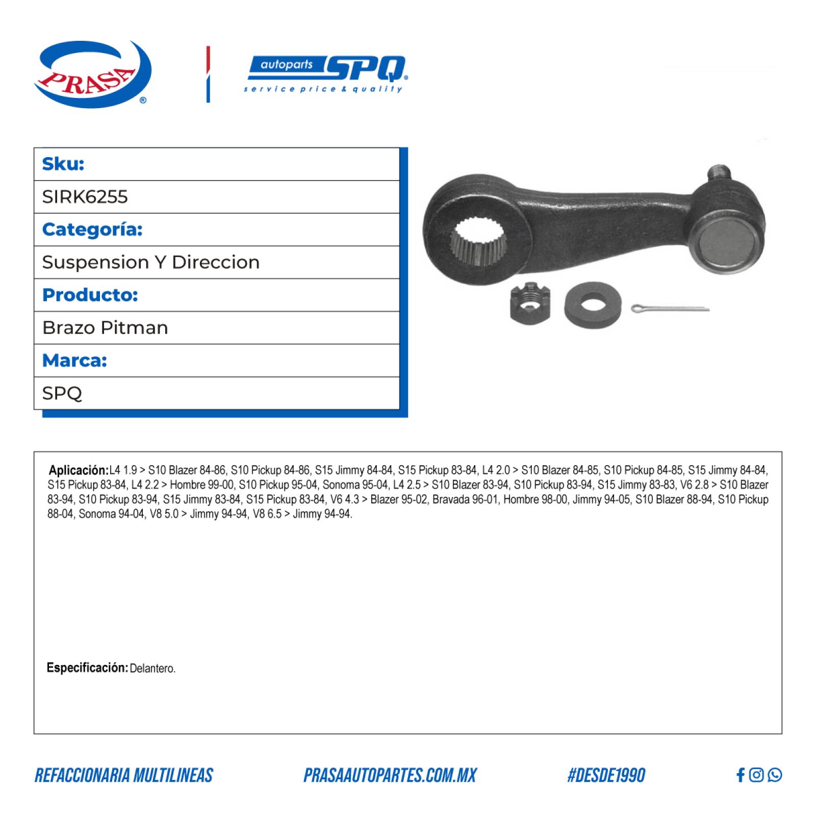 Brazo Pitman, SPQ; Para Chevrolet Blazer 1995-2002 V6; 4.3