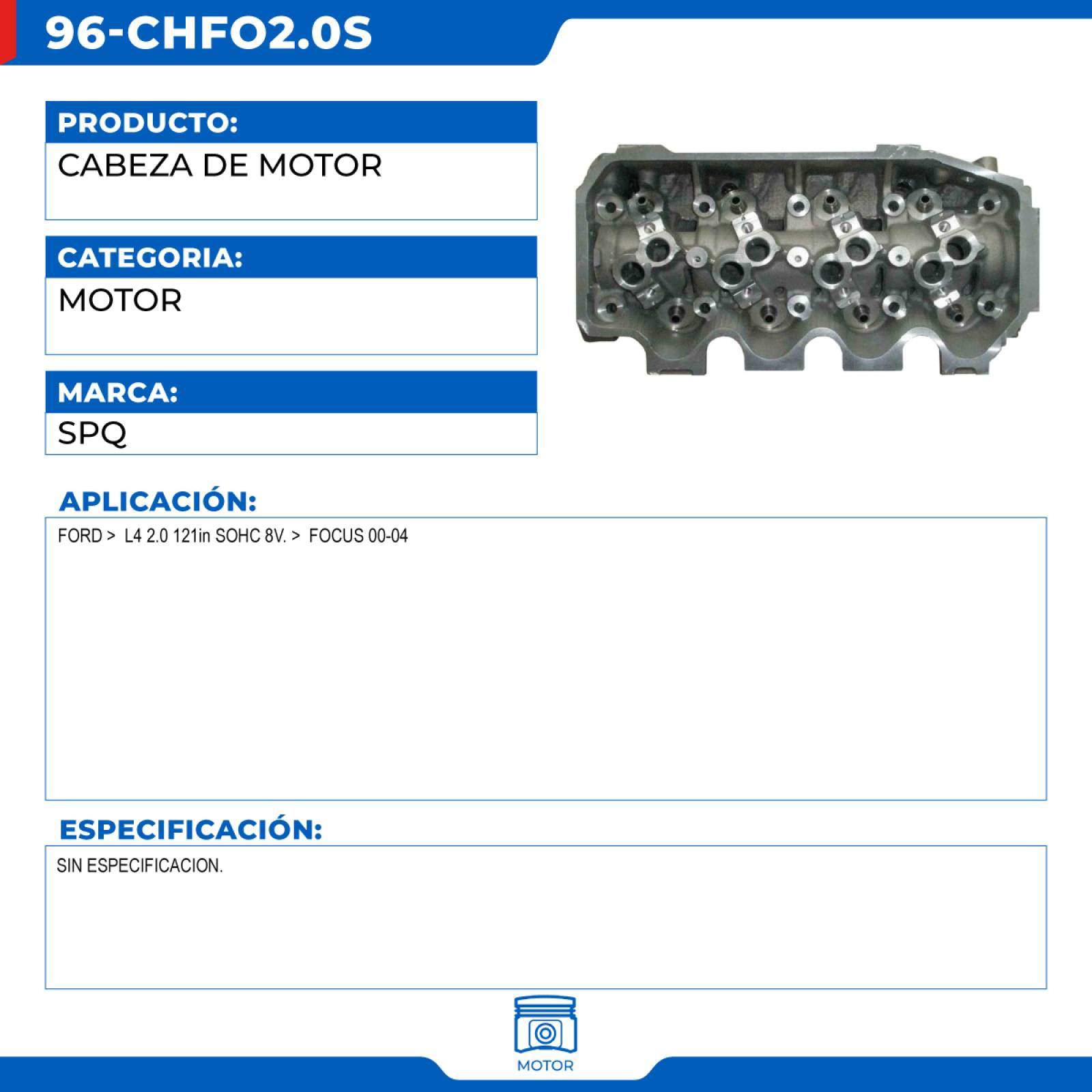 Cabeza De Motor, SPQ; Para Ford Focus 2000-2004 L4; 2