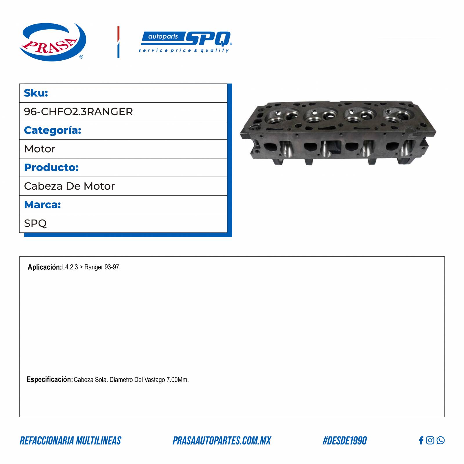 Cabeza De Motor, SPQ; Para Ford Ranger 1993-1997 L4; 2.3