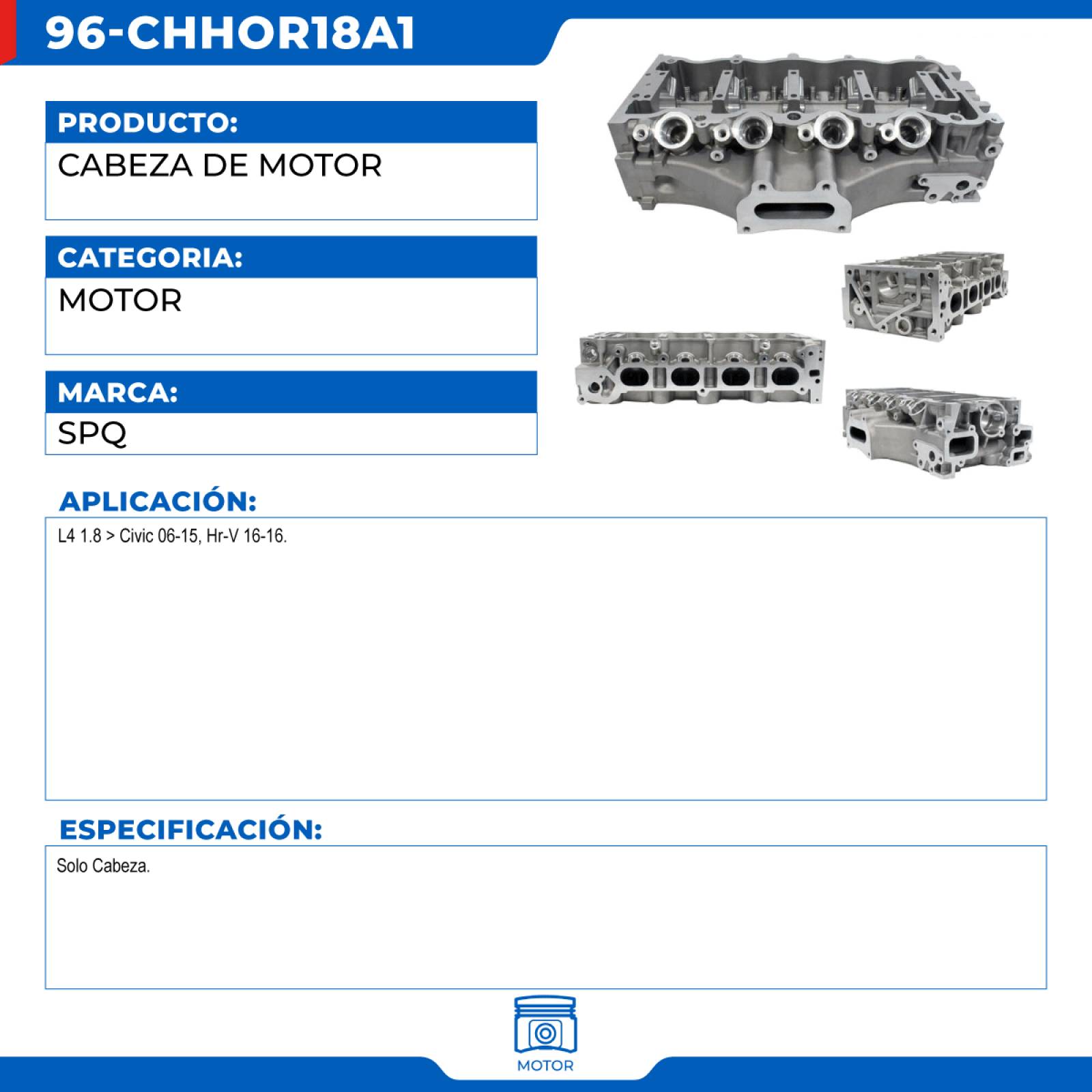 Cabeza De Motor, SPQ; Para Honda Civic 2006-2015 L4; 1.8