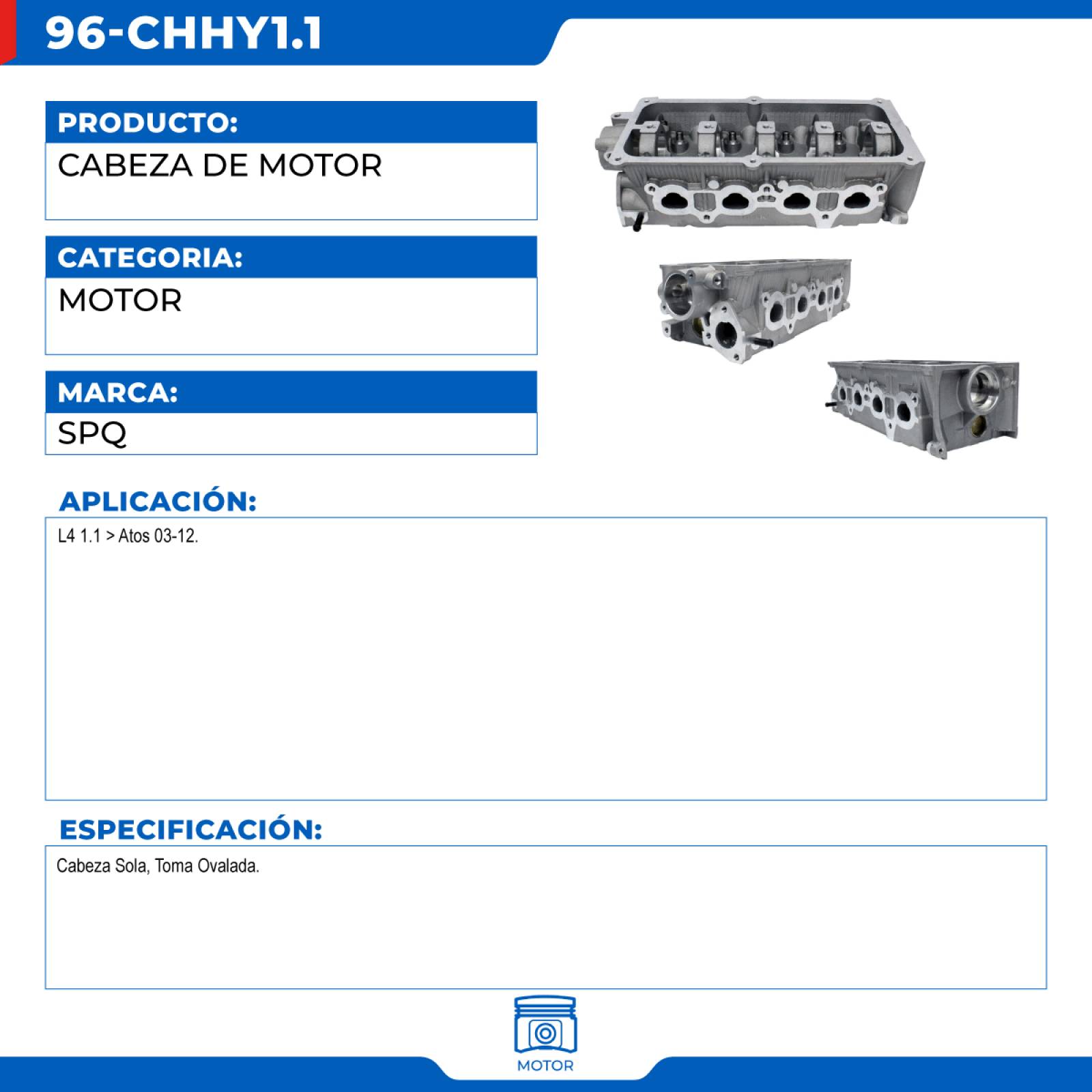 Cabeza De Motor, SPQ; Para Dodge Atos 2003-2012 L4; 1.1
