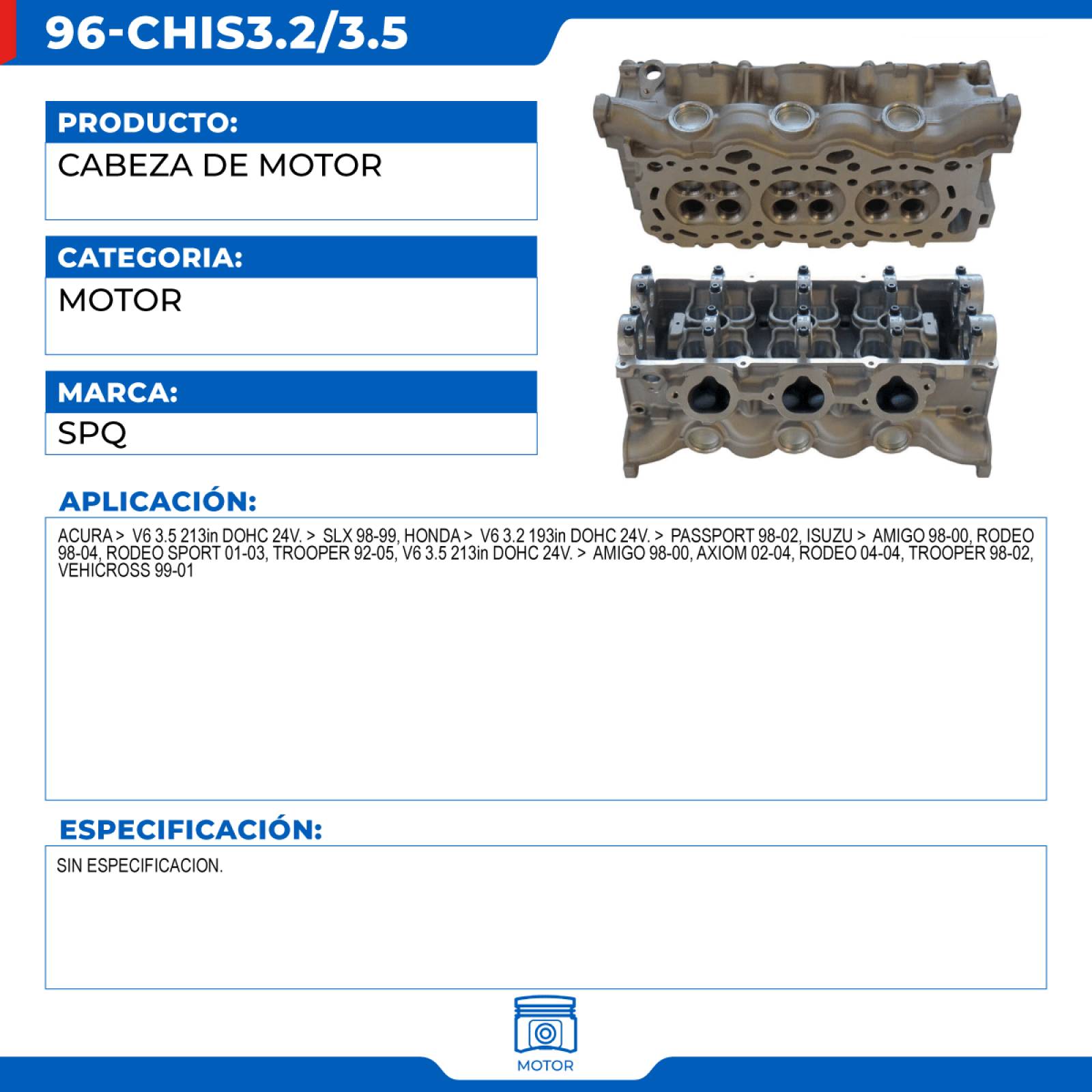 Cabeza De Motor, SPQ; Para Acura Slx 1998-2000 V6; 3.5