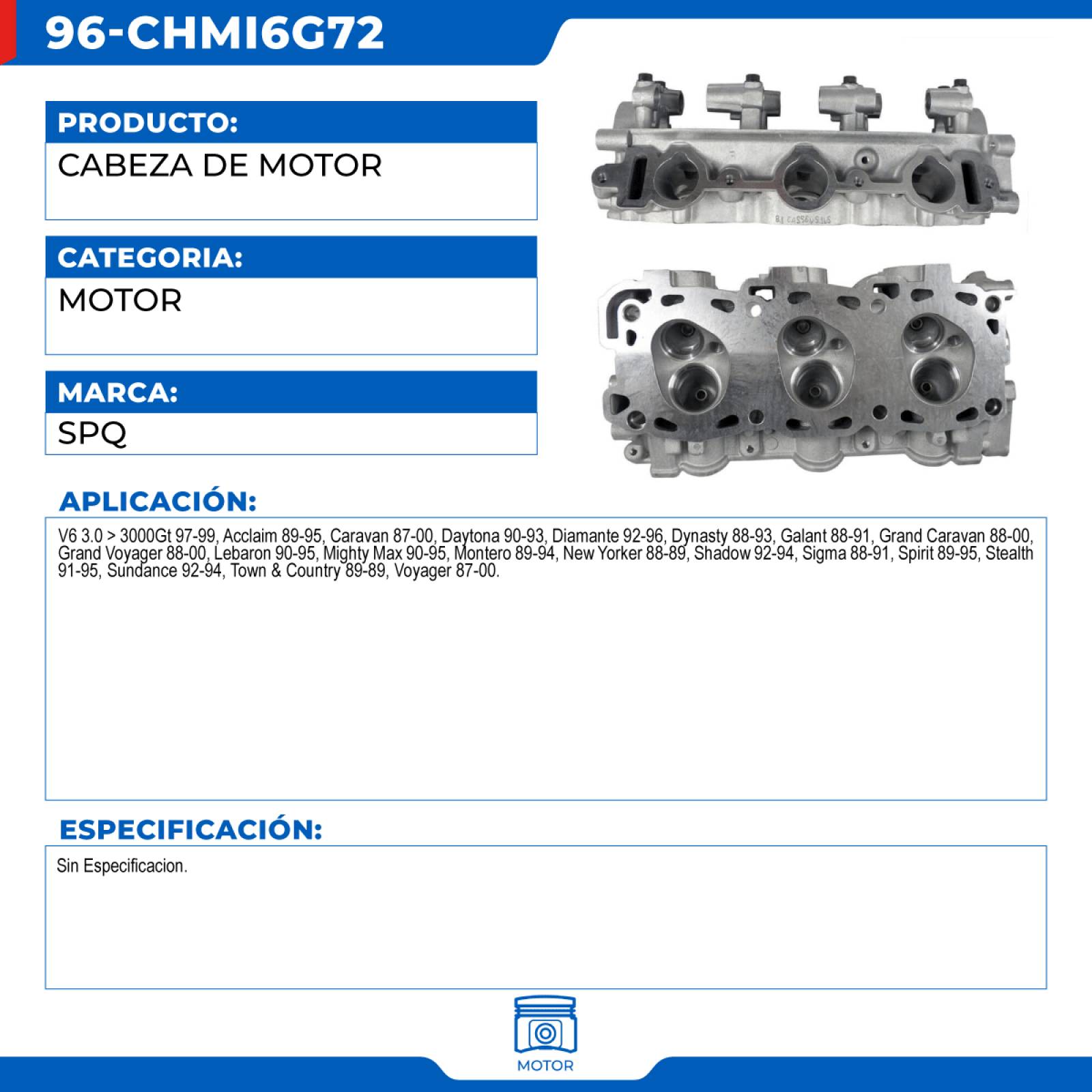 Cabeza De Motor, SPQ; Para Chrysler Grand Voyager 2000-2000 V6; 3