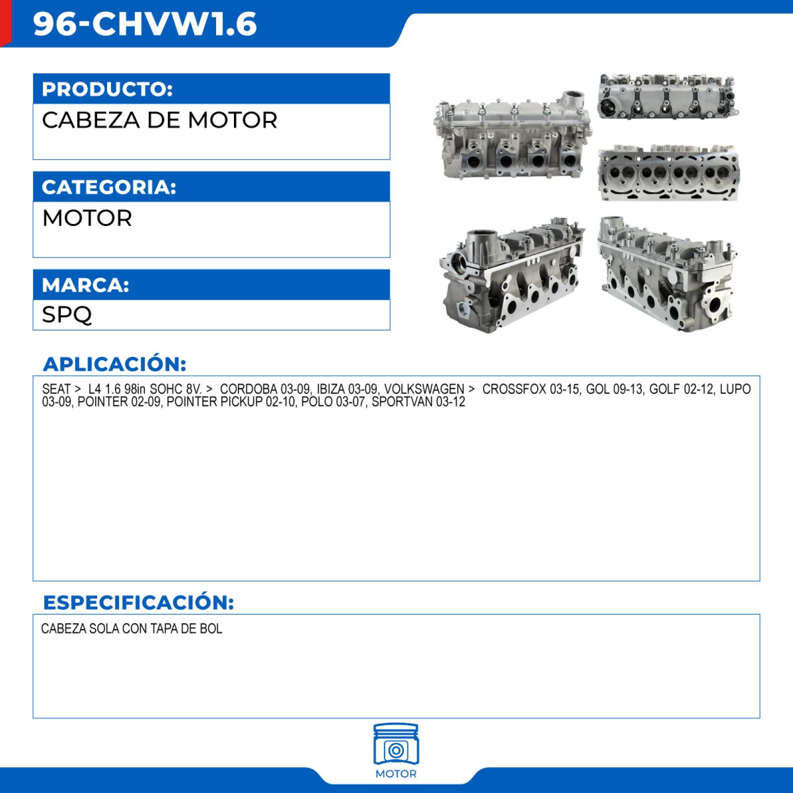 Cabeza De Motor, SPQ; Para Seat Cordoba 2003-2012 L4; 1.6