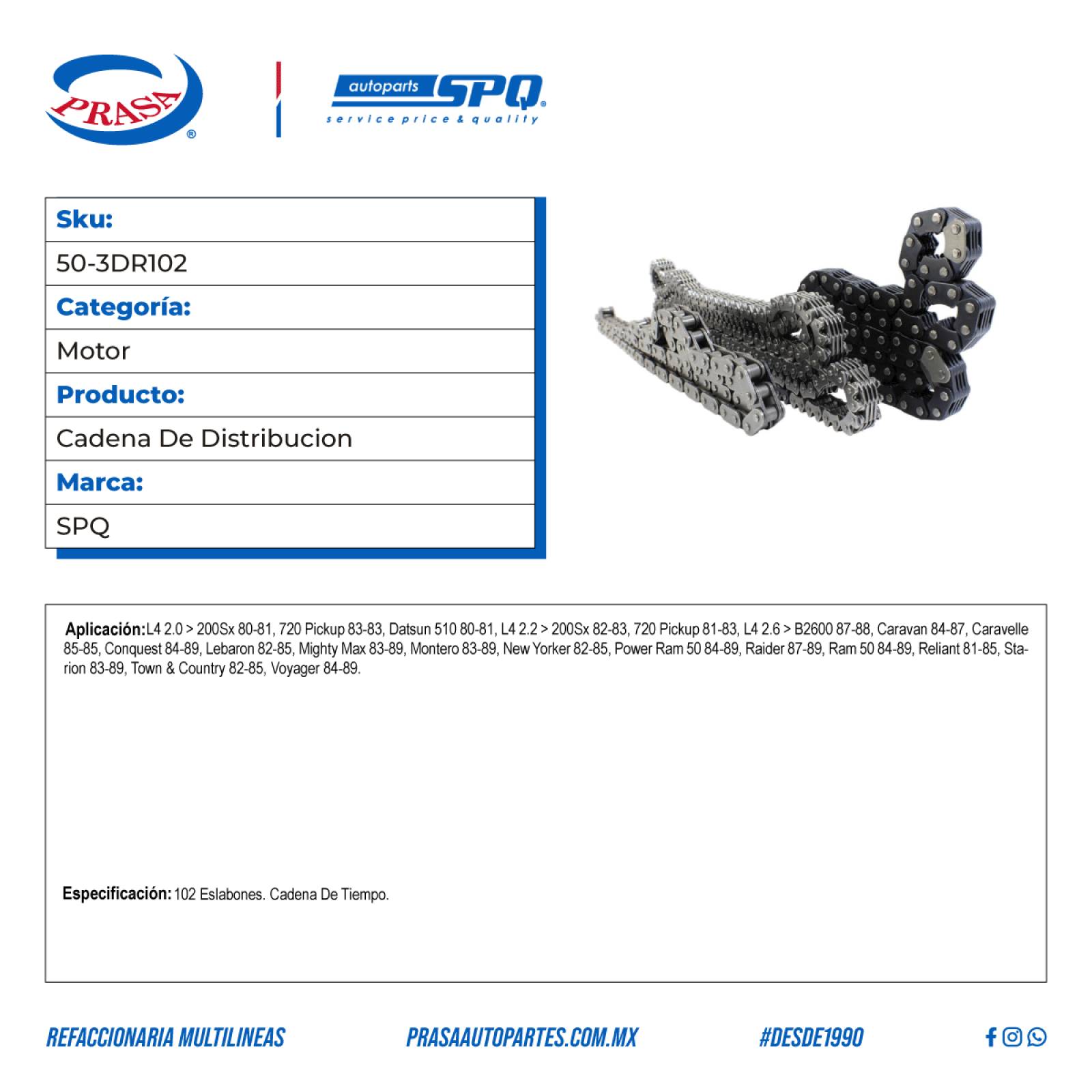 Cadena De Distribucion, SPQ; Para Chrysler Conquest 1984-1989 L4; 2.6