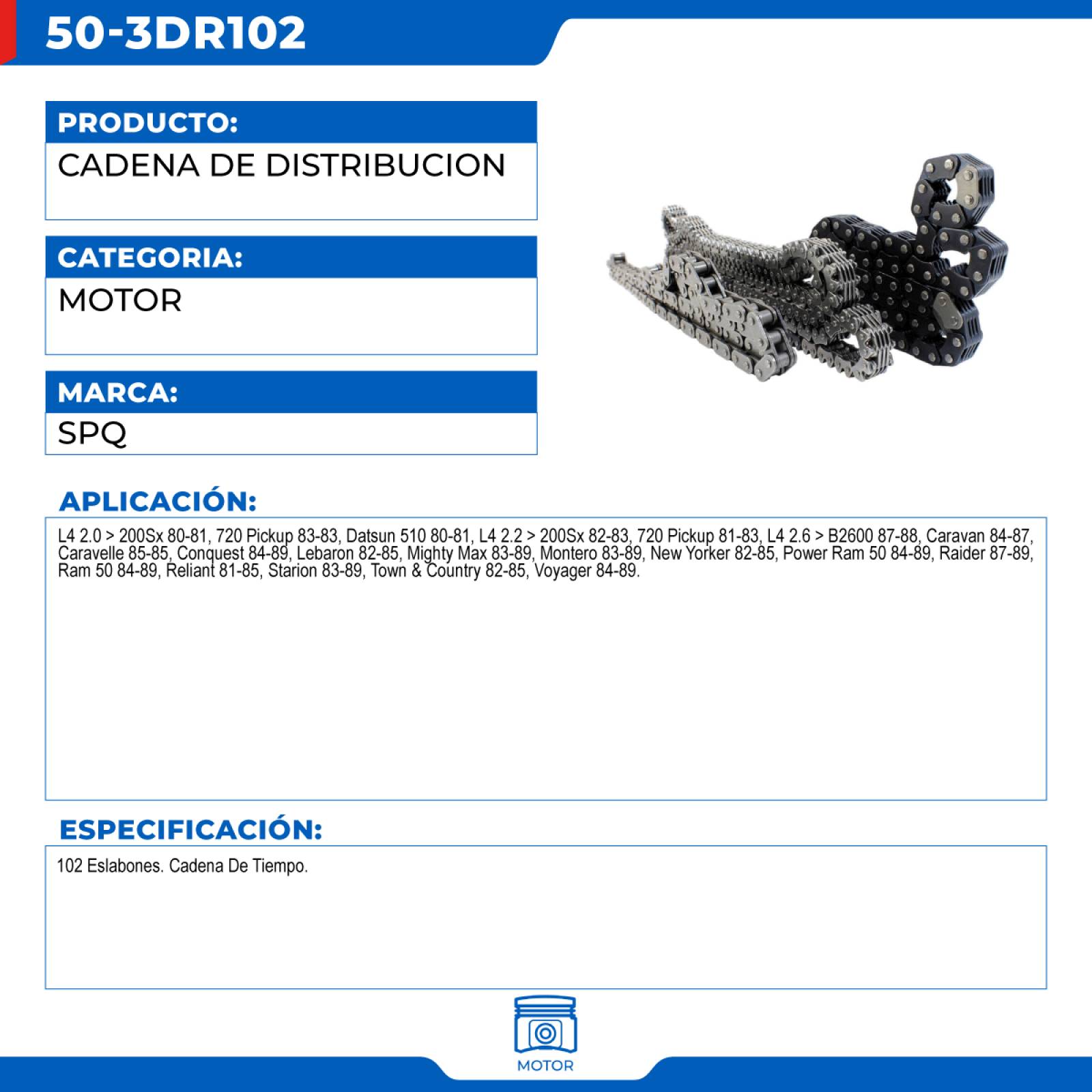 Cadena De Distribucion, SPQ; Para Chrysler Conquest 1984-1989 L4; 2.6