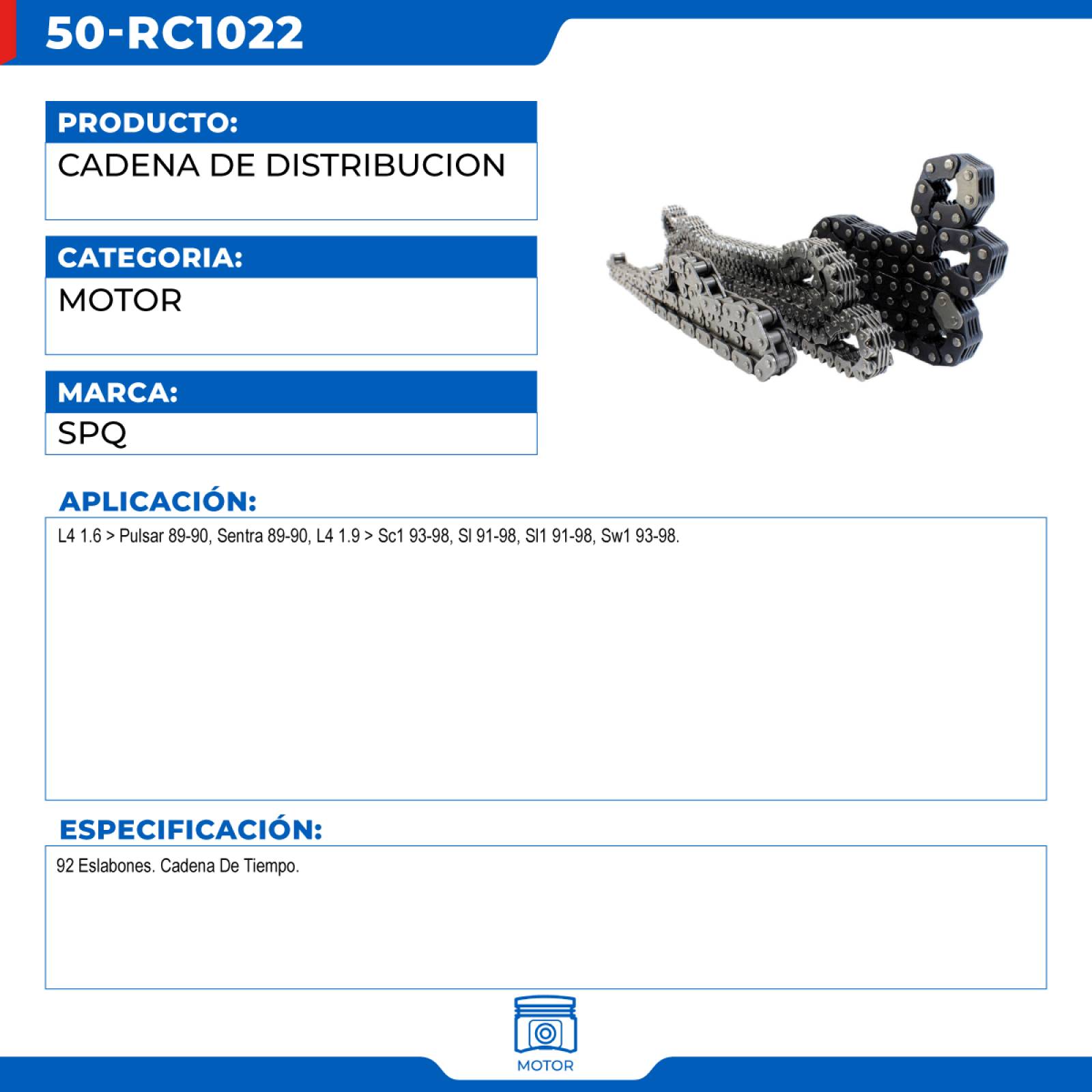 Cadena De Distribucion, SPQ; Para Nissan Pulsar 1989-1990 L4; 1.6