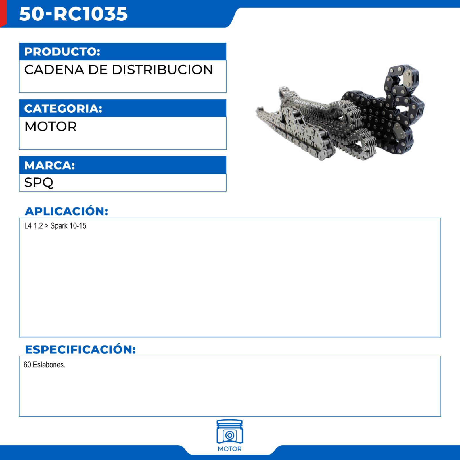 Cadena De Distribucion, SPQ; Para Chevrolet Spark 2010-2015 L4; 1.2