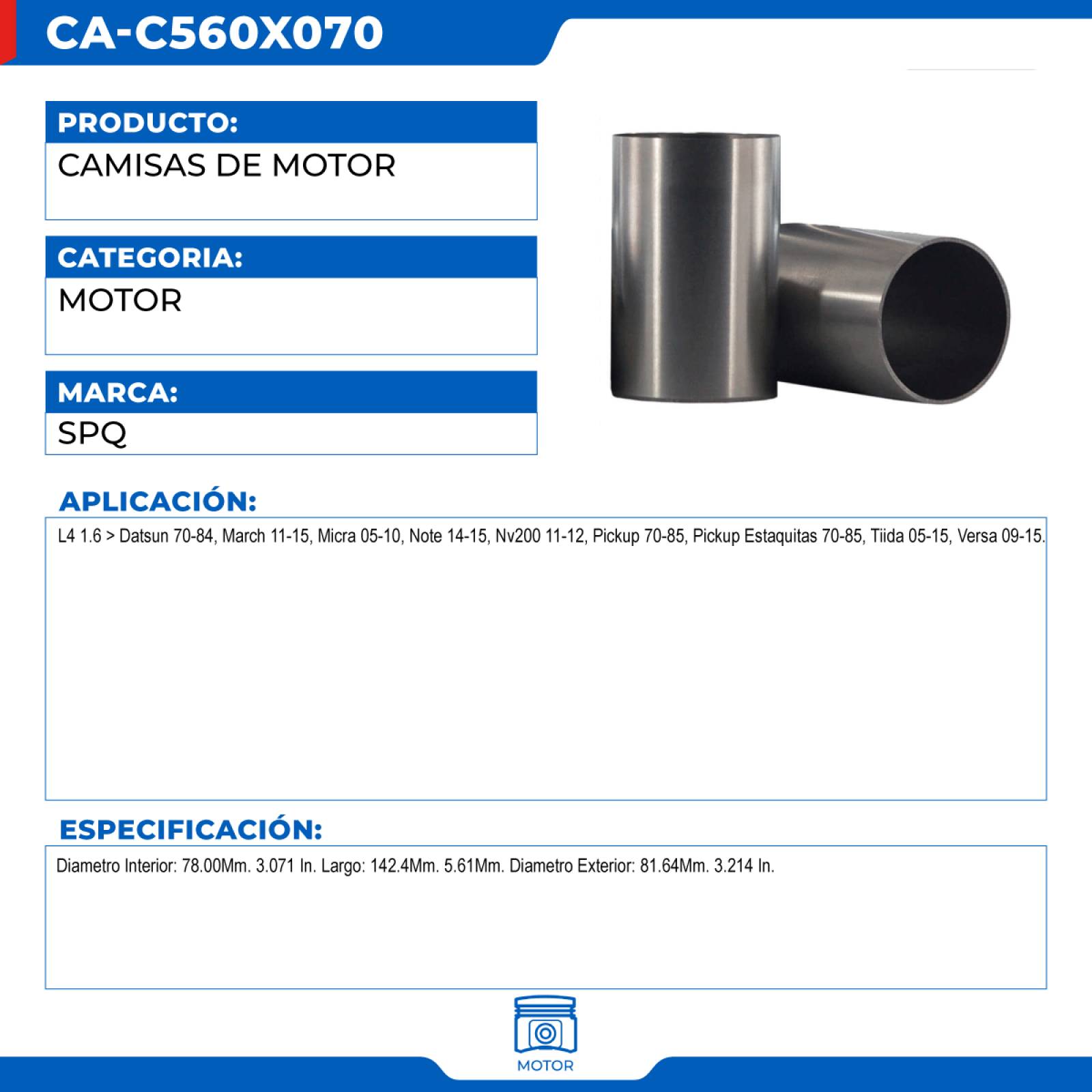 Camisas De Motor, SPQ; Para Nissan Datsun 1970-1984 L4; 1.6