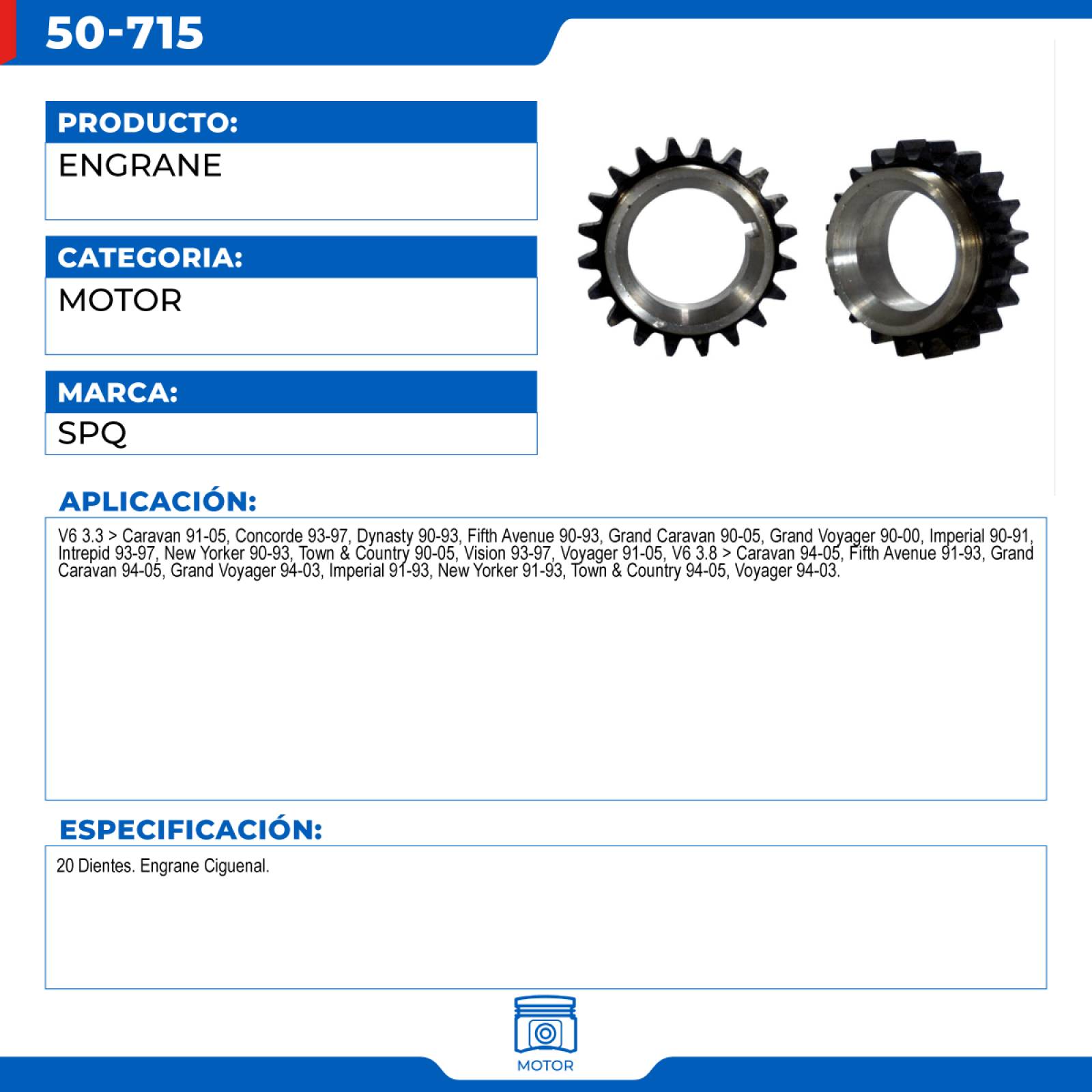 Engrane, SPQ; Para Chrysler Concorde 1993-1997 V6; 3.3
