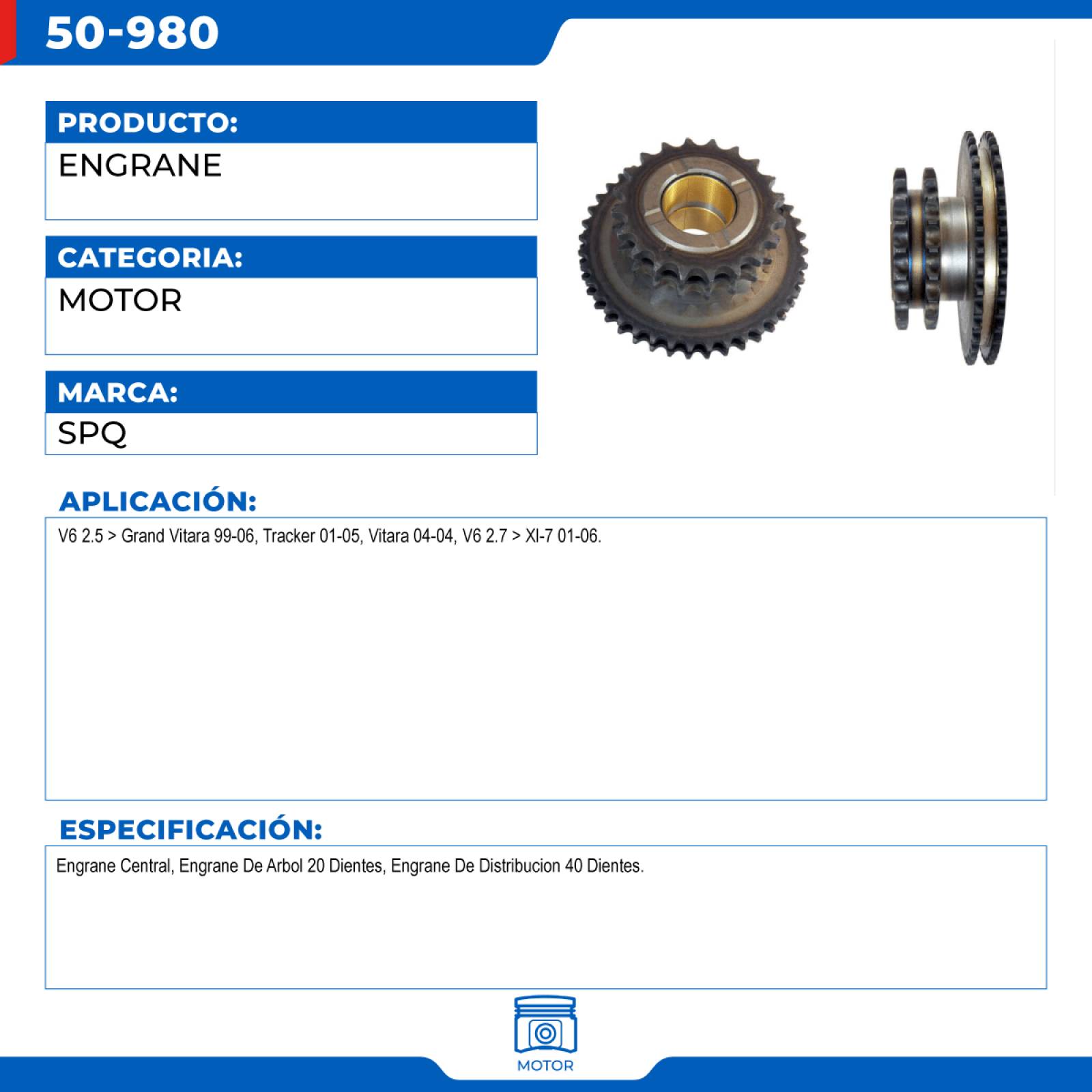 Engrane, SPQ; Para Chevrolet Tracker 2001-2005 V6; 2.5