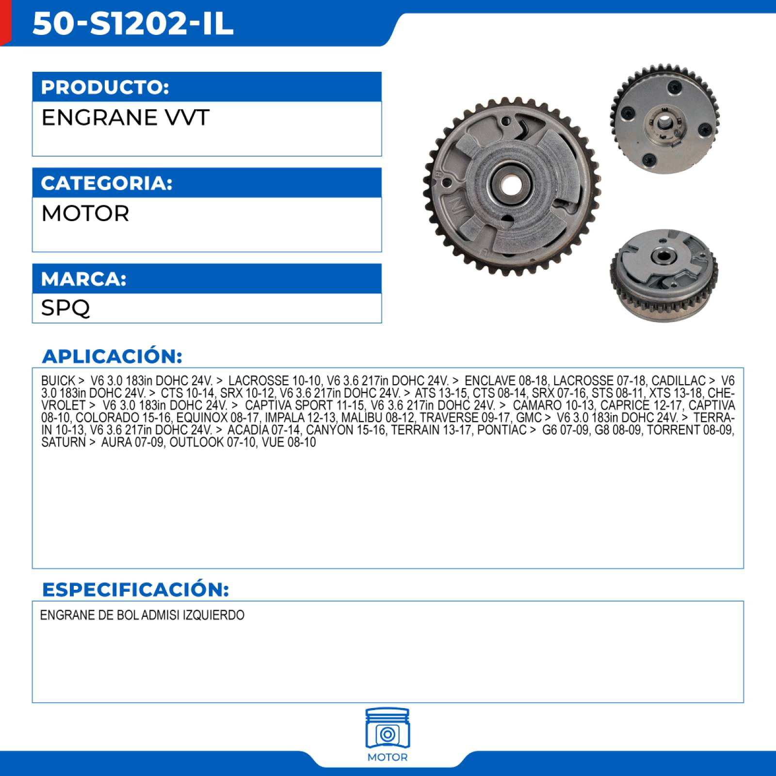 Engrane Vvt, SPQ; Para Buick Enclave 2018-2018 V6; 3.6