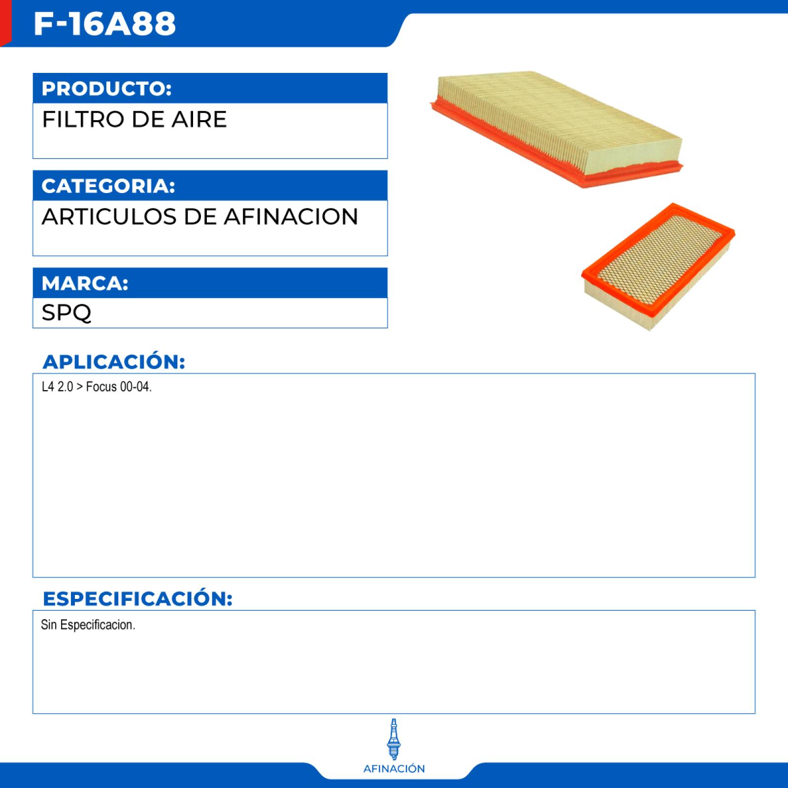 Filtro De Aire, SPQ; Para Ford Focus 2000-2004 L4; 2