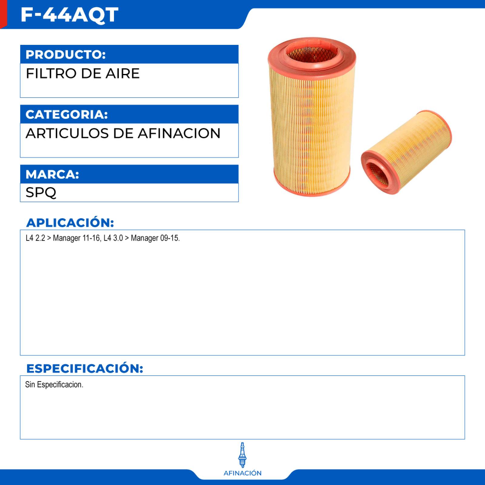 Filtro De Aire, SPQ; Para Peugeot Manager 2011-2016 L4; 2.2