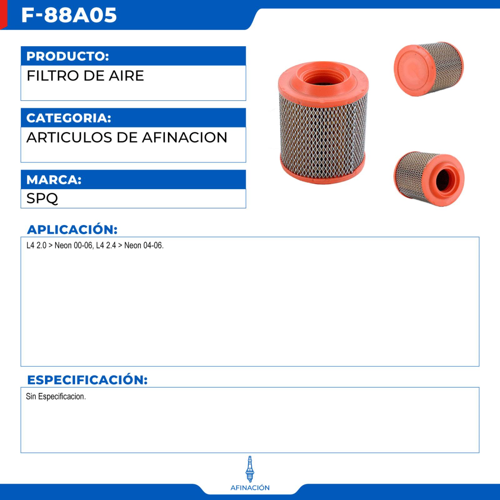 Filtro De Aire, SPQ; Para Dodge Neon 2000-2006 L4; 2