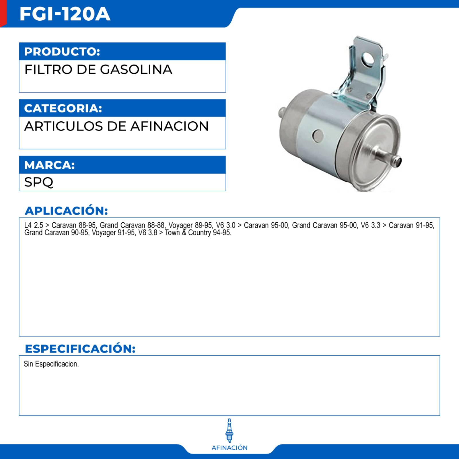 Filtro De Gasolina, SPQ; Para Chrysler Town & Country 1994-1995 V6; 3.8