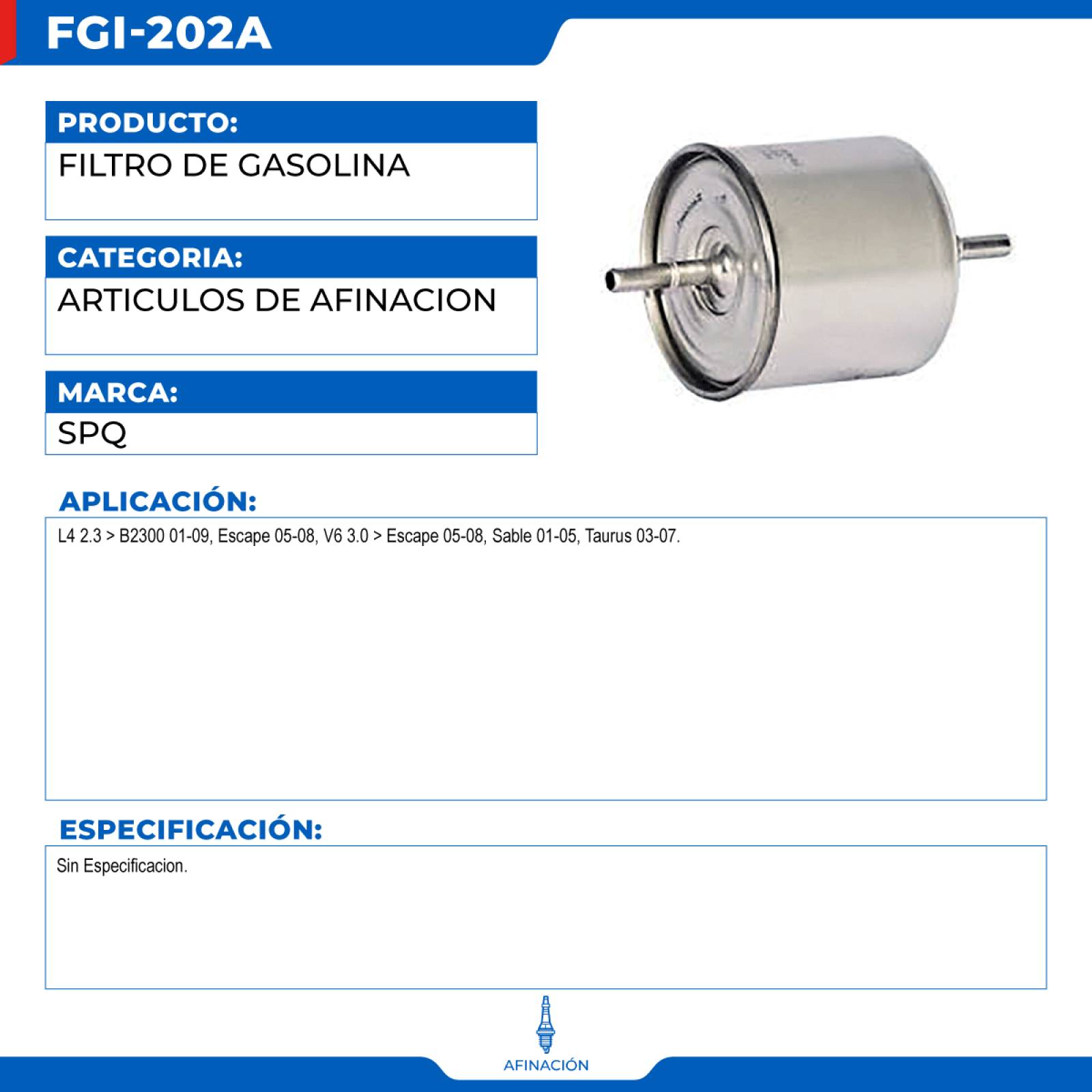 Filtro De Gasolina, SPQ; Para Ford Escape 2005-2008 L4; 2.3