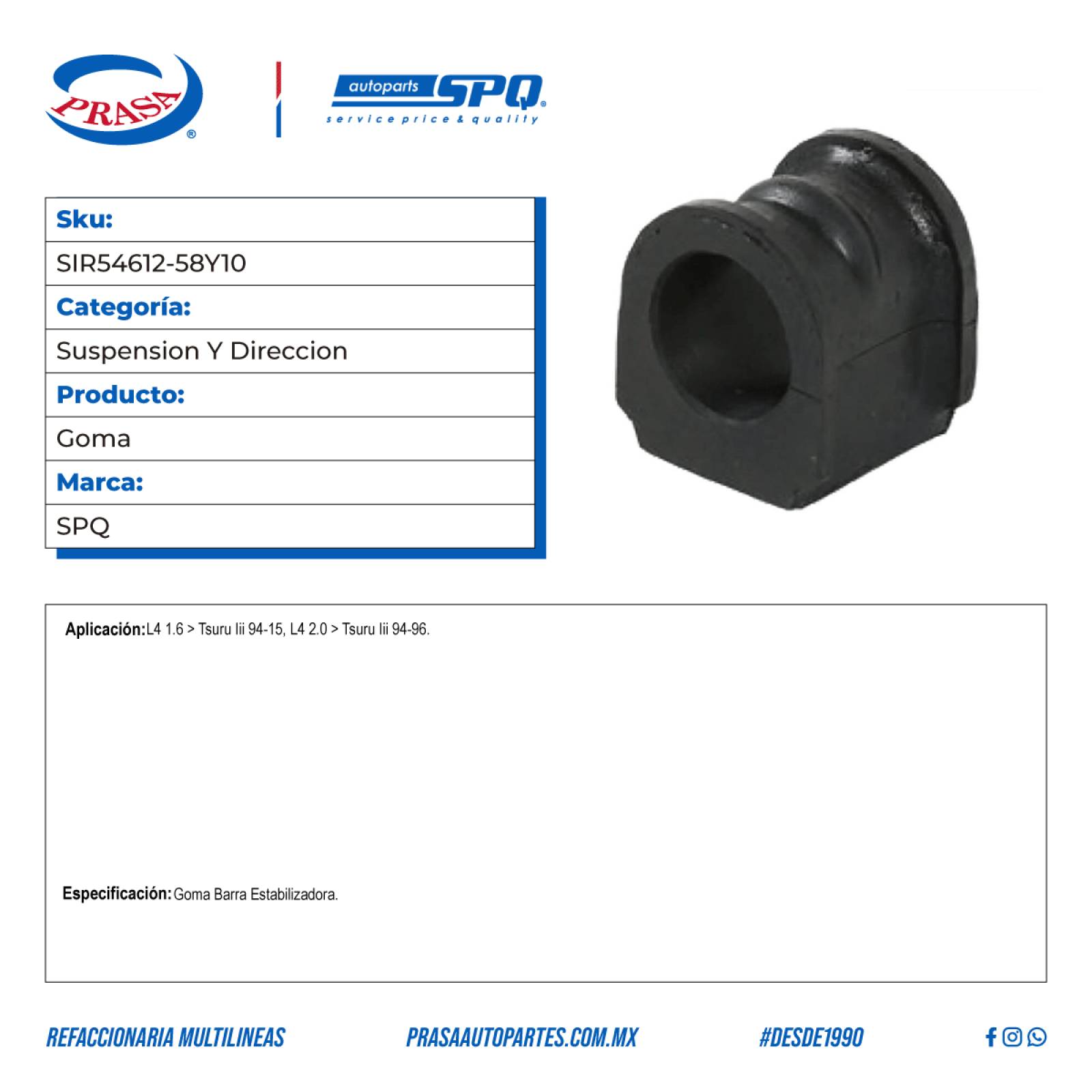 Goma, SPQ; Para Nissan Tsuru Iii 1994-2015 L4; 1.6