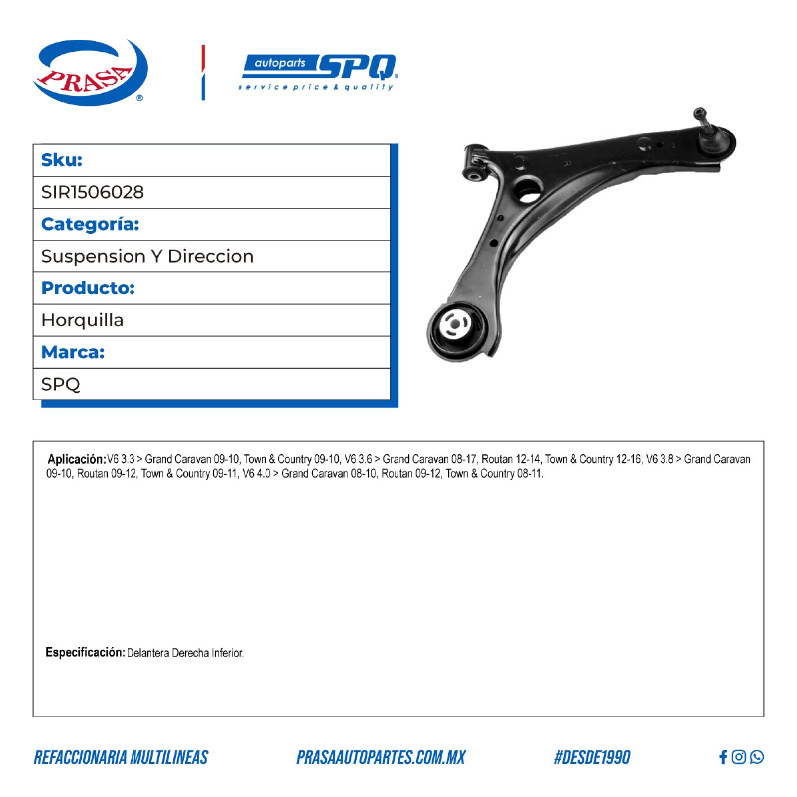 Horquilla, SPQ; Para Chrysler Town & Country 2009-2010 V6; 3.3