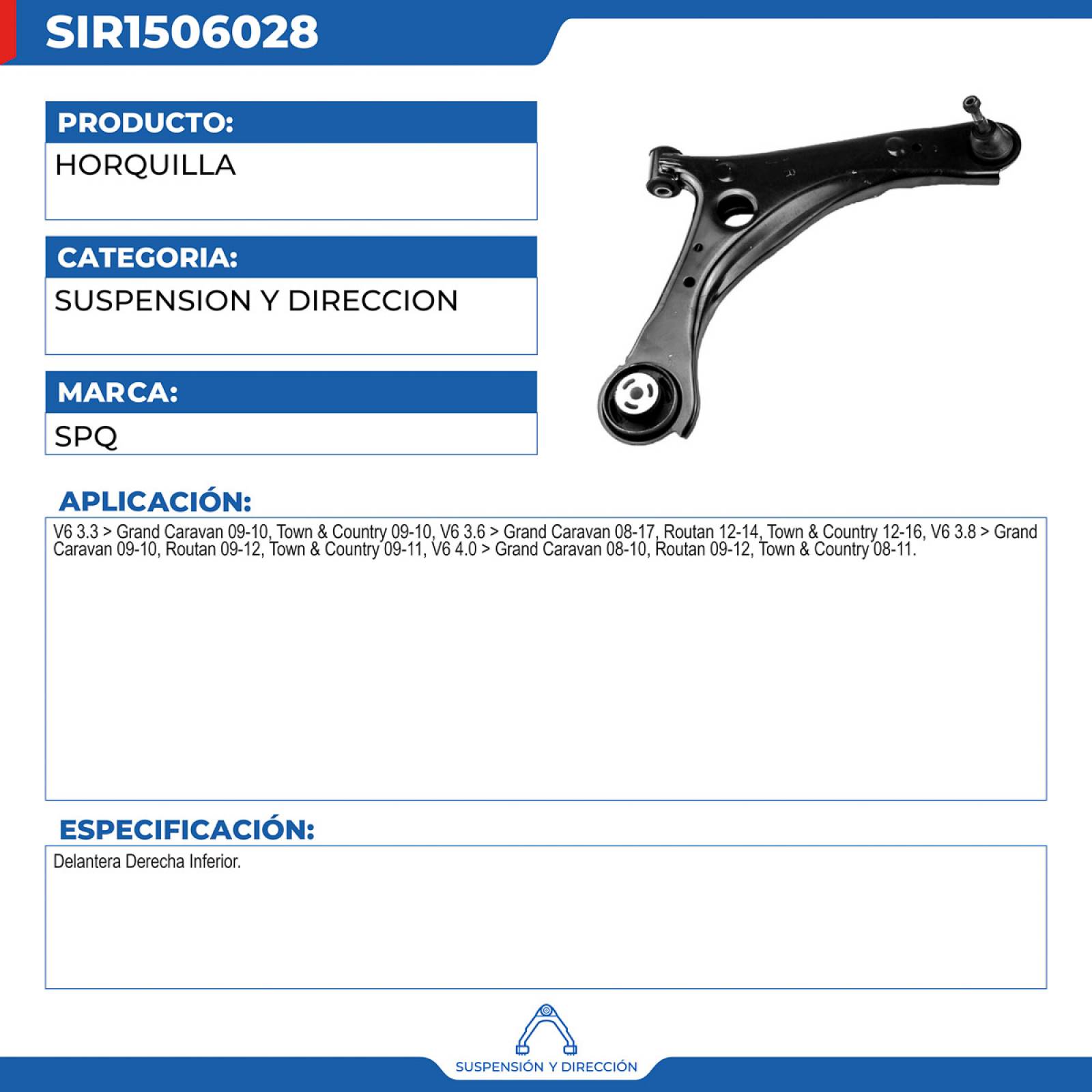 Horquilla, SPQ; Para Chrysler Town & Country 2009-2010 V6; 3.3