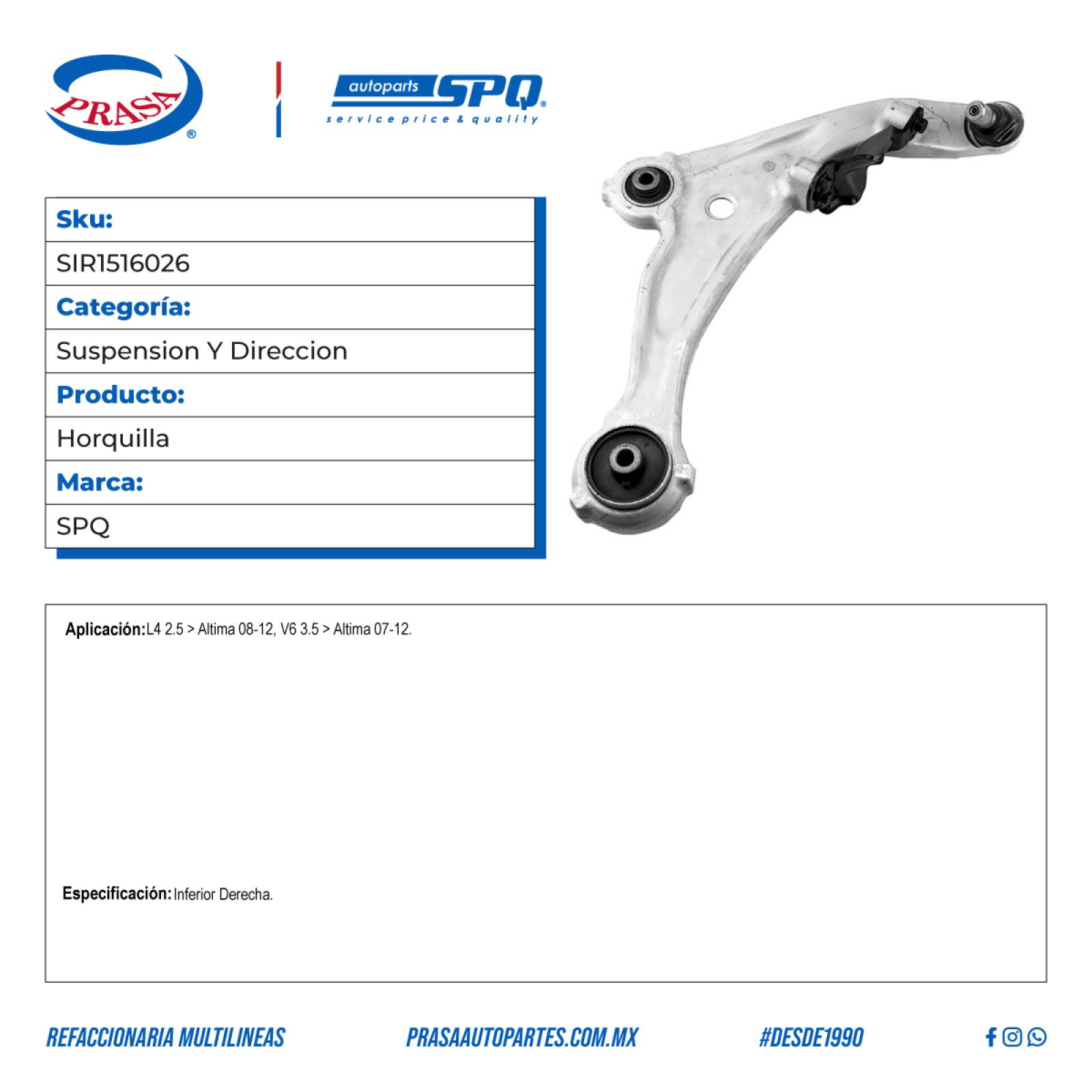 Horquilla, SPQ; Para Nissan Altima 2008-2012 L4; 2.5