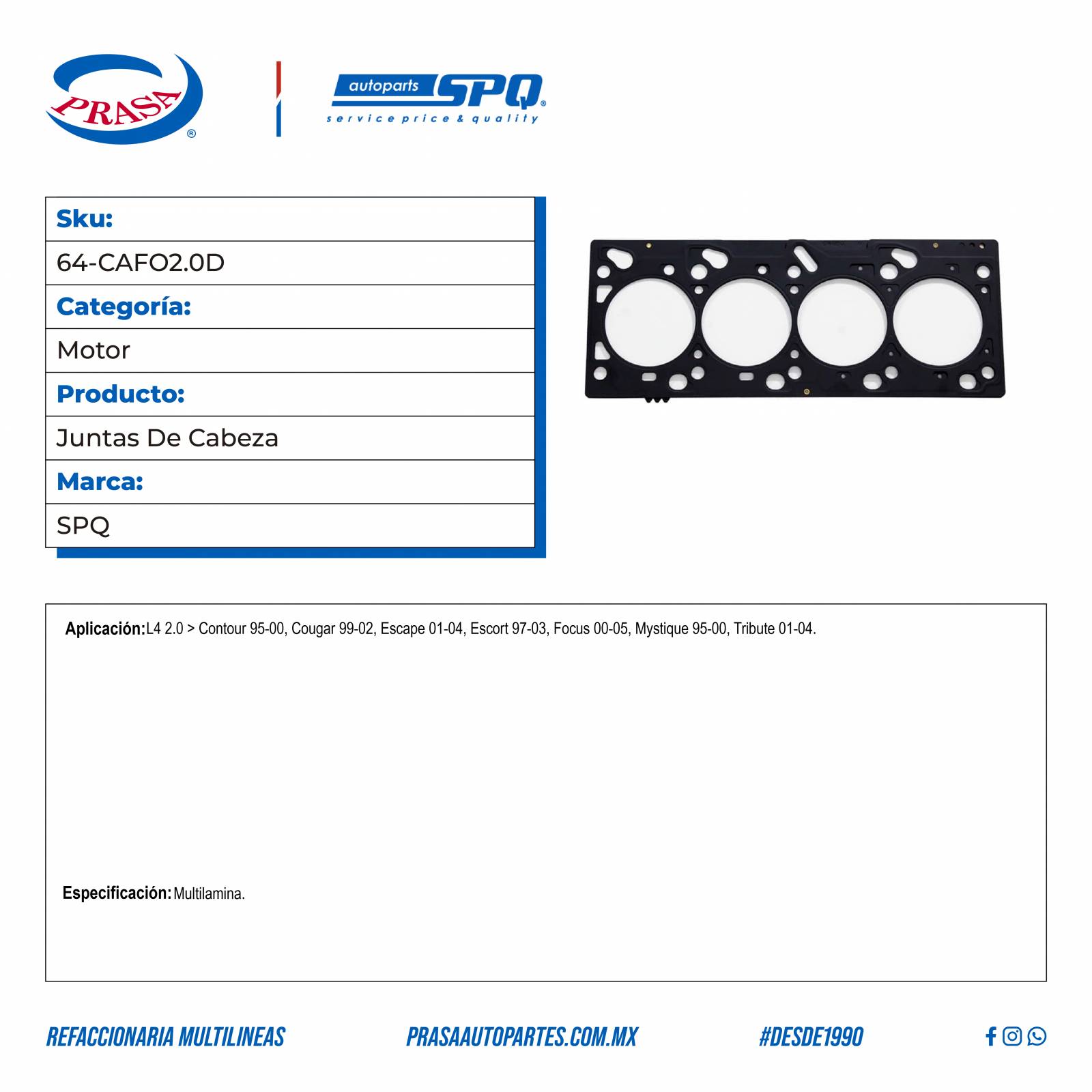 Juntas De Cabeza, SPQ; Para Ford Contour 1995-2000 L4; 2