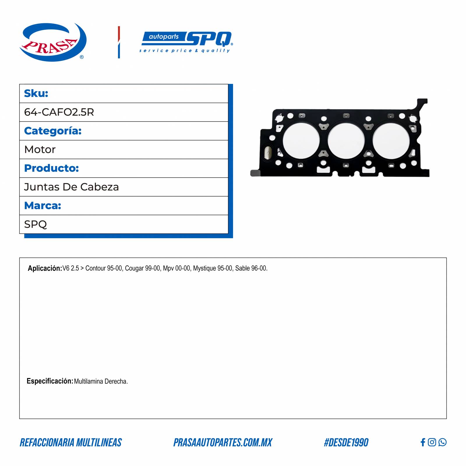 Juntas De Cabeza, SPQ; Para Ford Contour 1995-2000 V6; 2.5