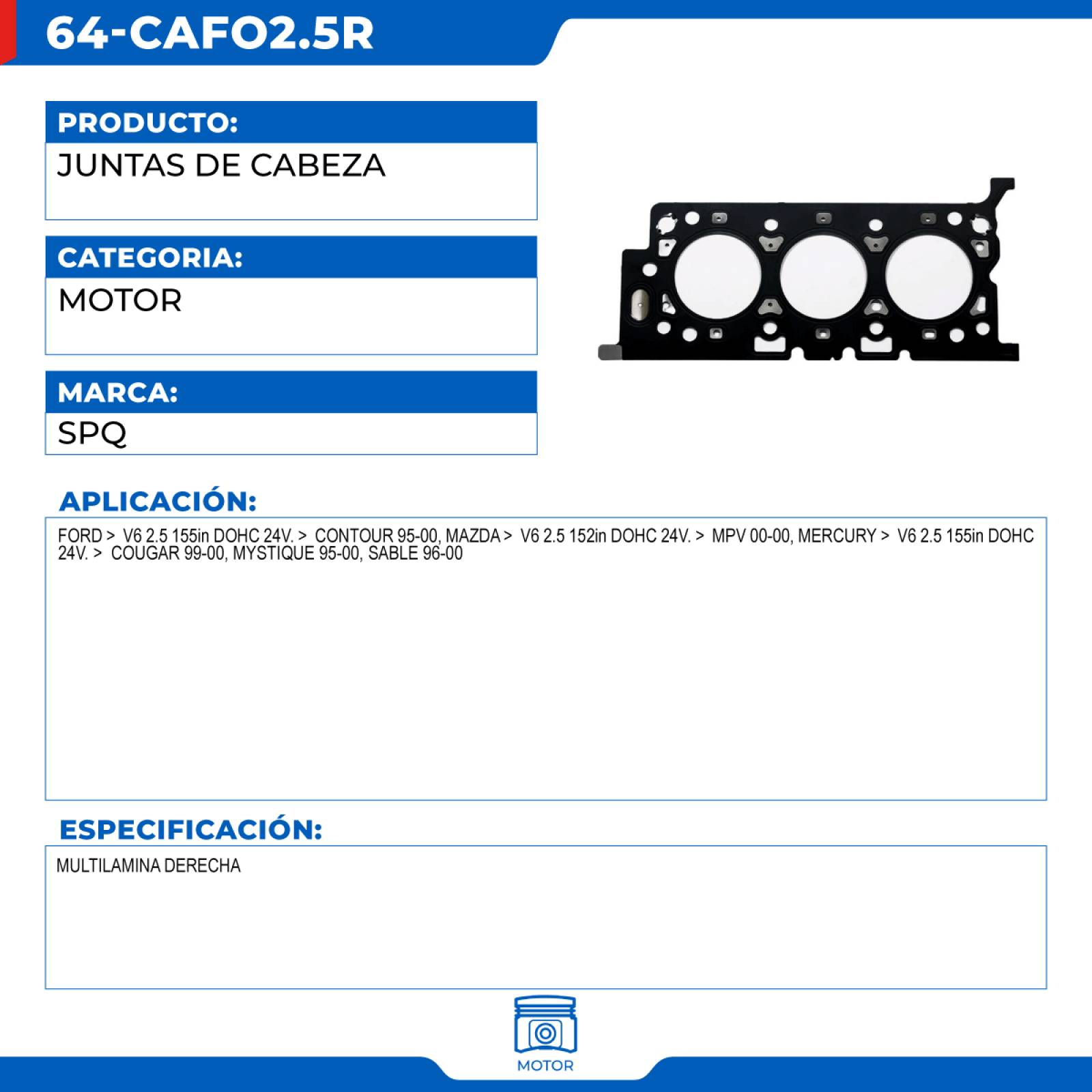 Juntas De Cabeza, SPQ; Para Ford Contour 1995-2000 V6; 2.5