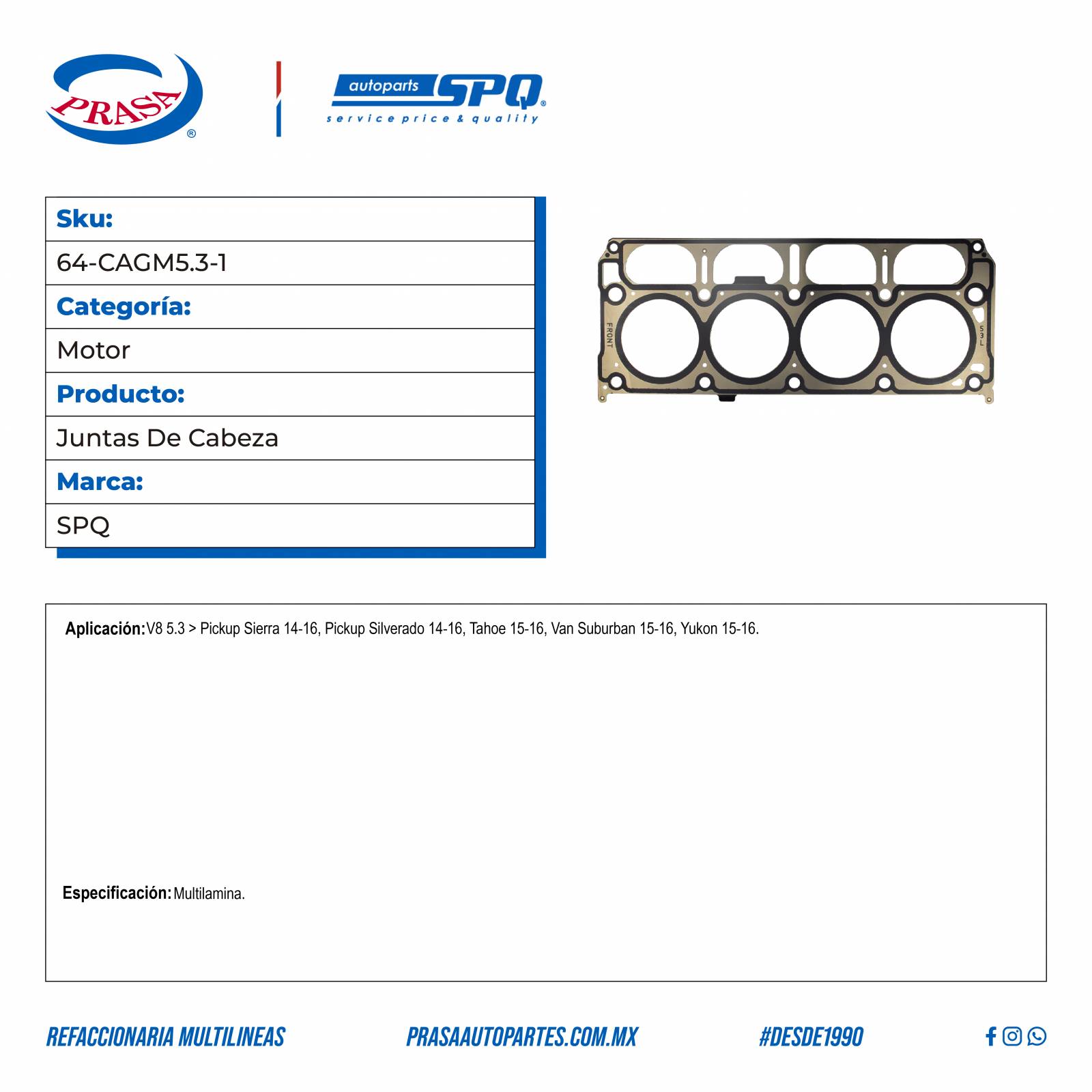 Juntas De Cabeza, SPQ; Para Chevrolet Silverado 1500 2014-2016 V8; 5.3