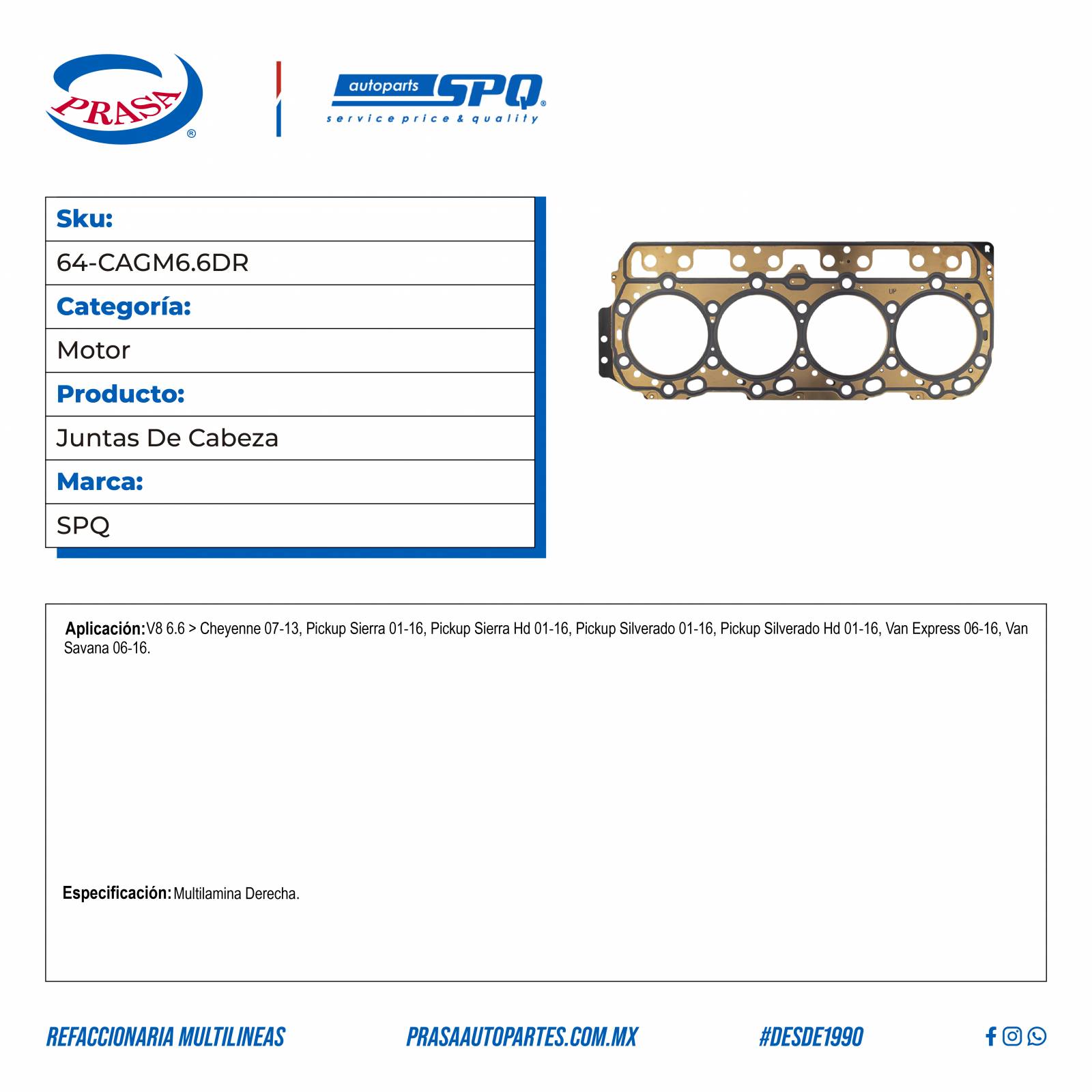 Juntas De Cabeza, SPQ; Para Chevrolet Cheyenne 2007-2013 V8; 6.6