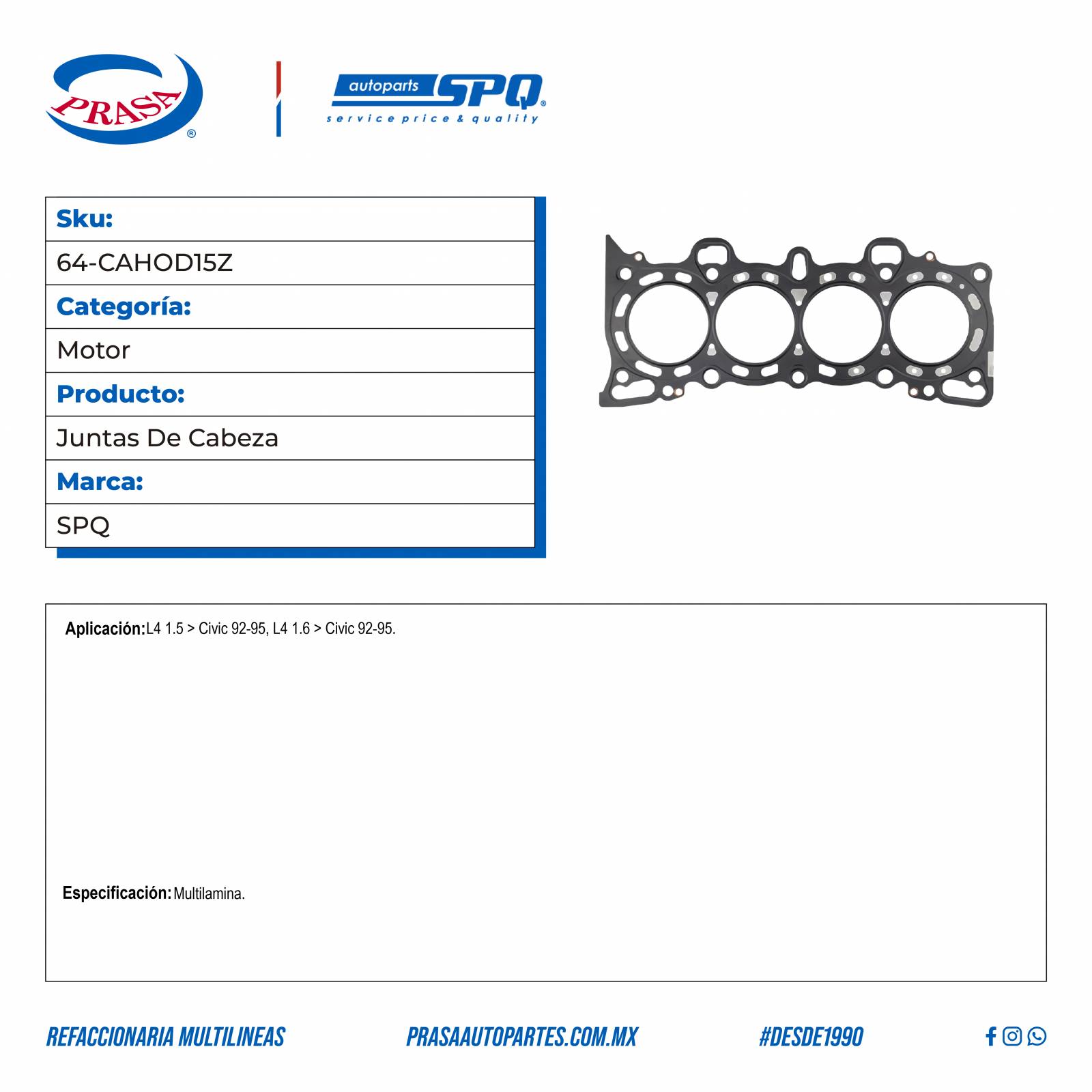 Juntas De Cabeza, SPQ; Para Honda Civic 1992-1995 L4; 1.5