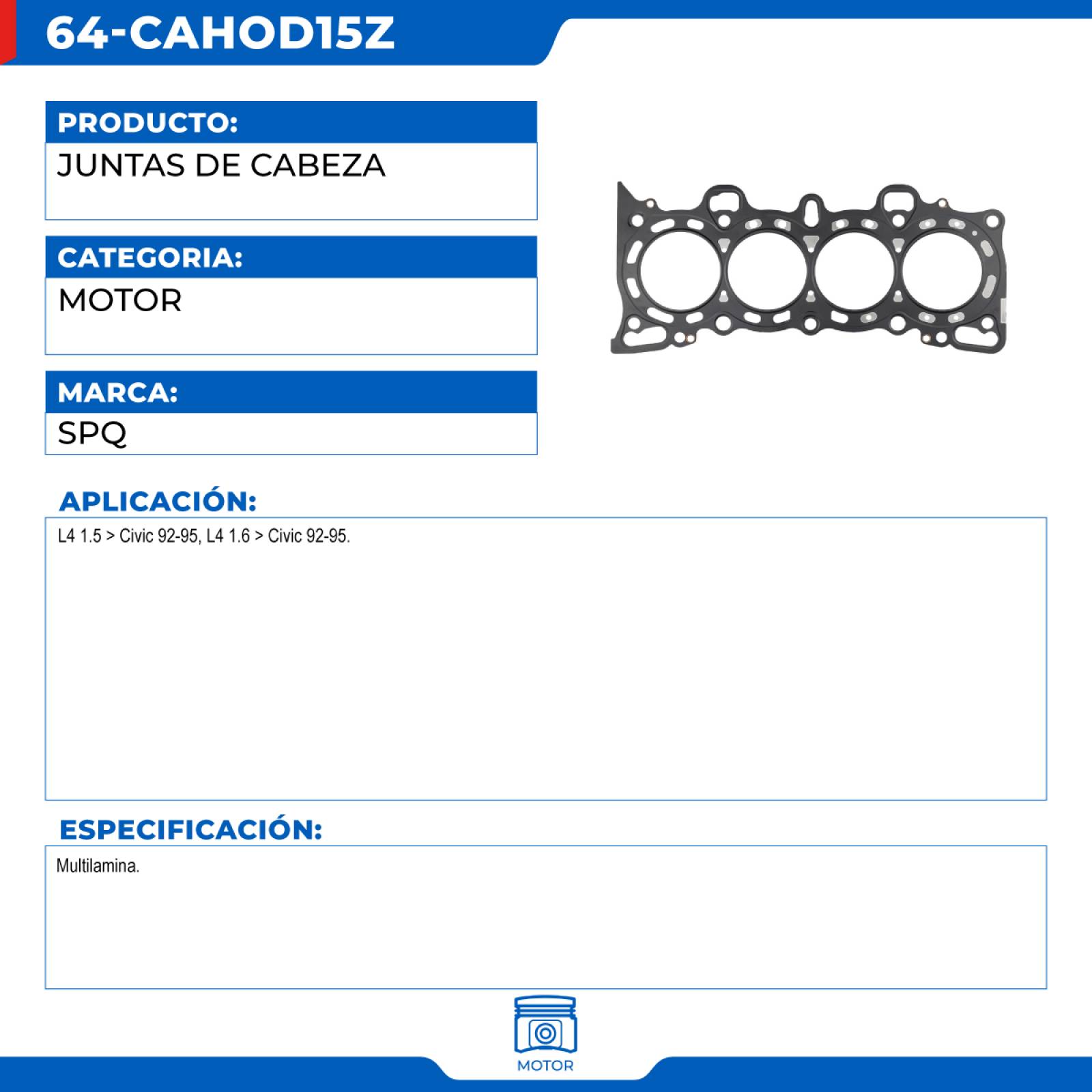 Juntas De Cabeza, SPQ; Para Honda Civic 1992-1995 L4; 1.5