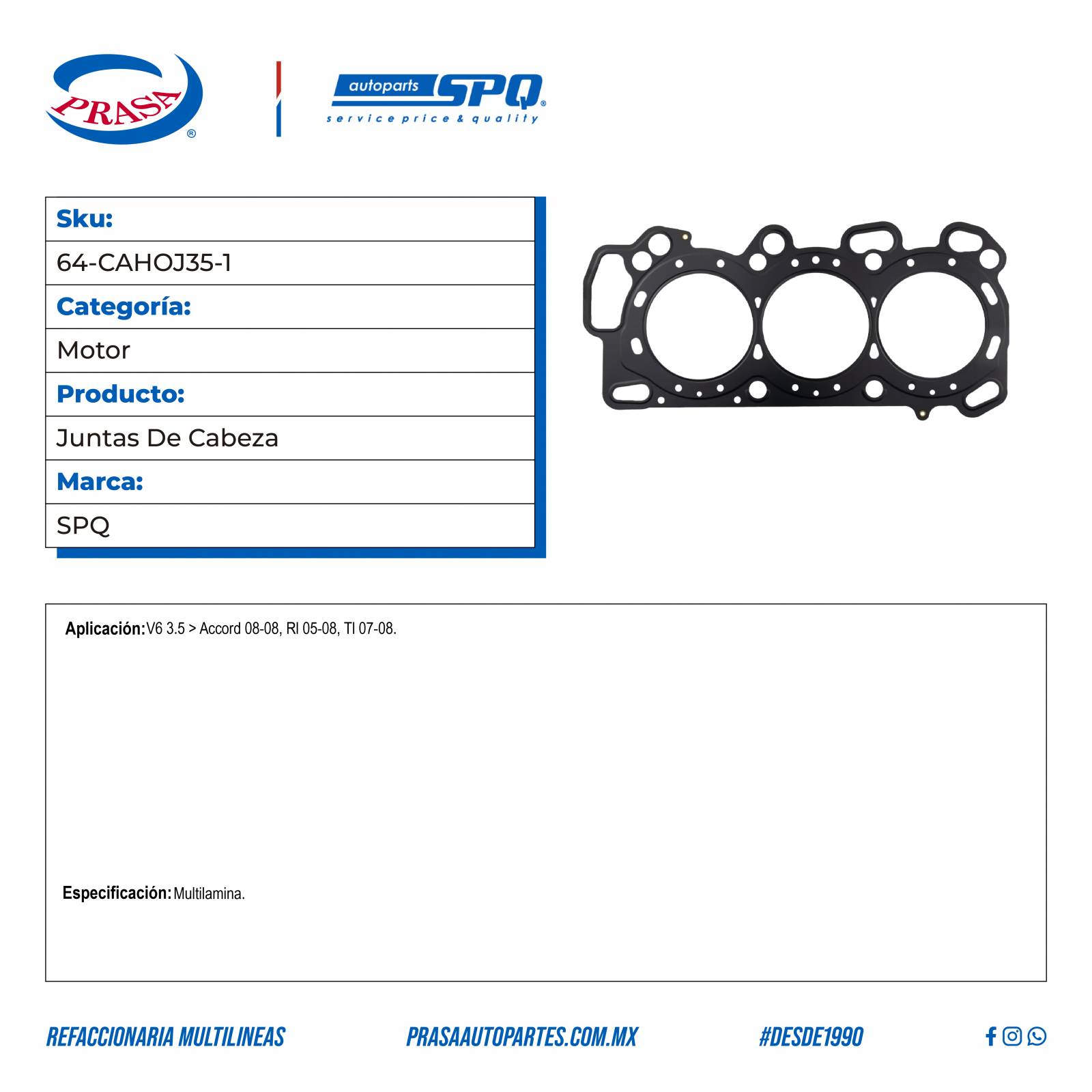 Juntas De Cabeza, SPQ; Para Acura Rl 2005-2008 V6; 3.5