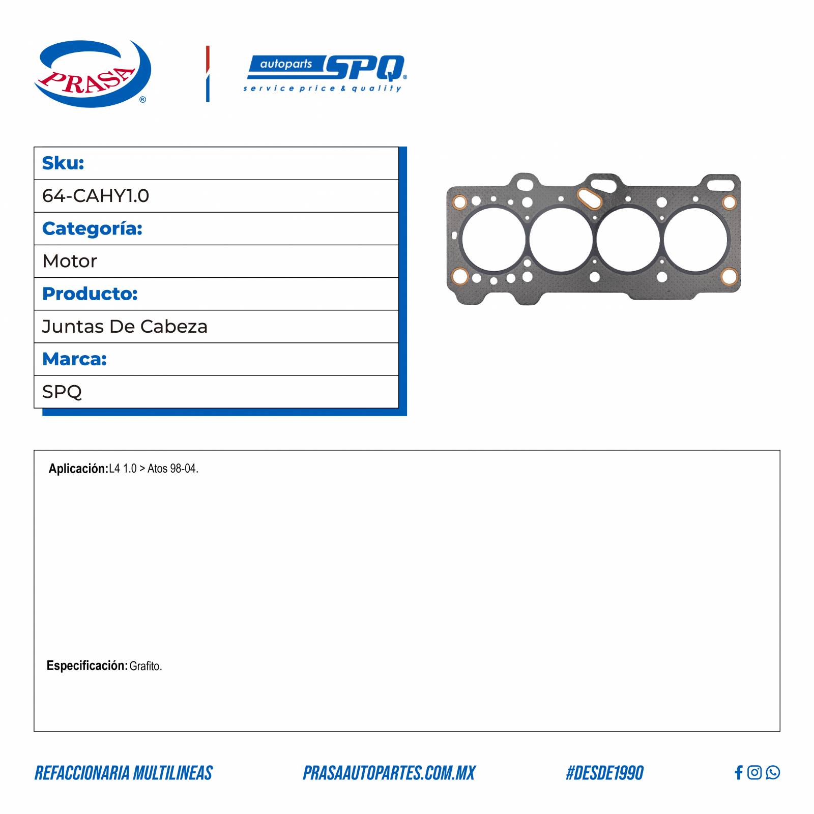 Juntas De Cabeza, SPQ; Para Dodge Atos 1998-2004 L4; 1