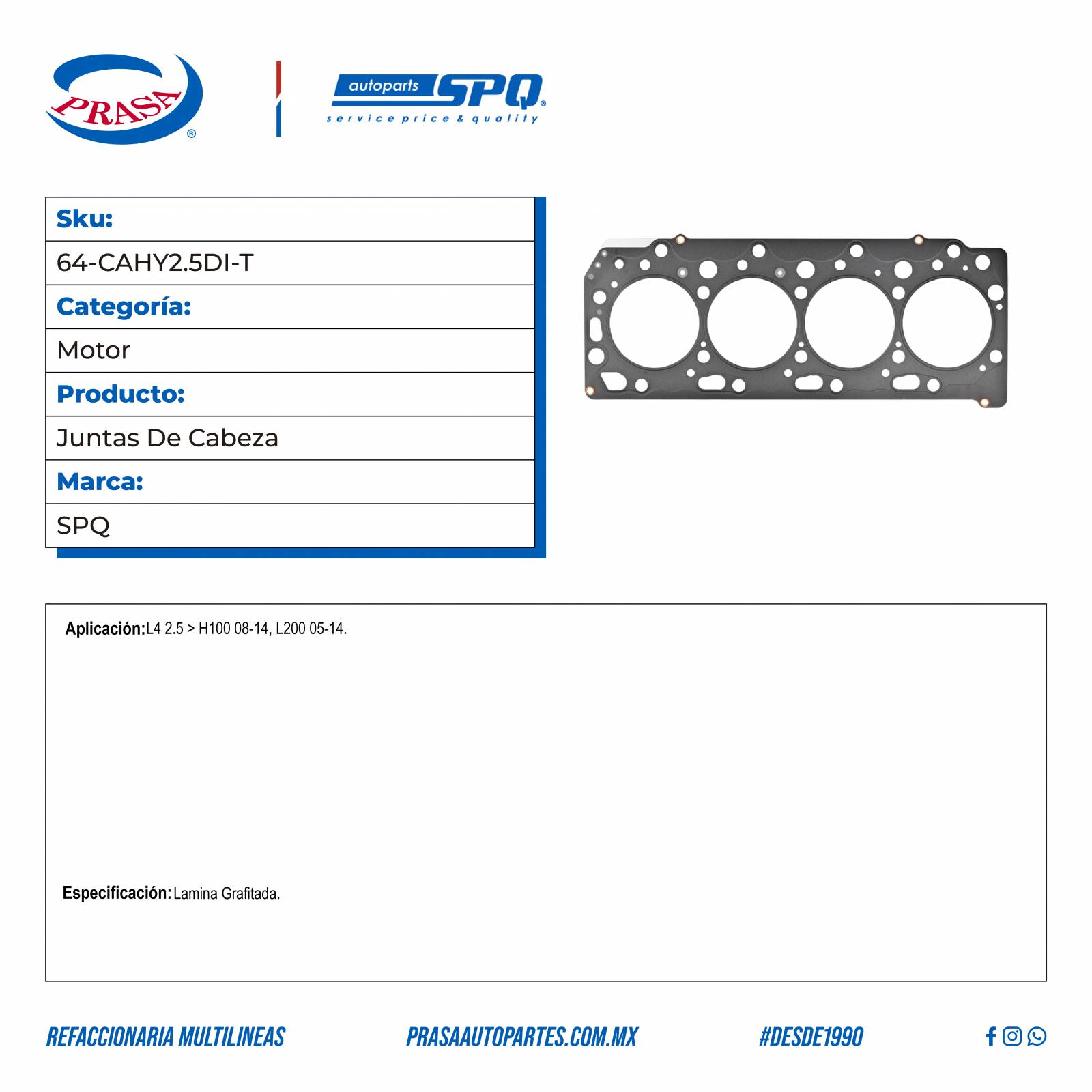 Juntas De Cabeza, SPQ; Para Hyundai H100 2008-2014 L4; 2.5