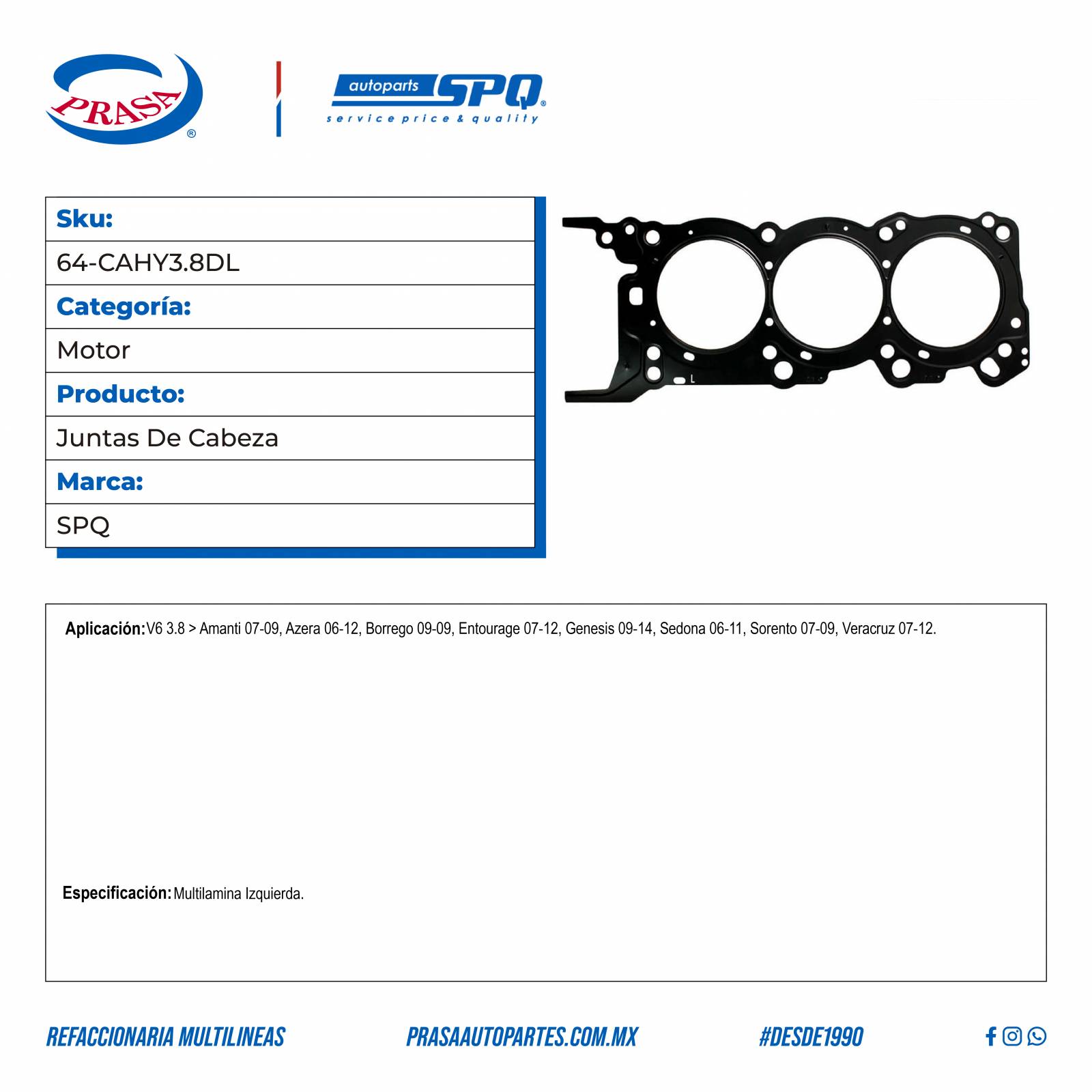 Juntas De Cabeza, SPQ; Para Hyundai Azera 2006-2012 V6; 3.8